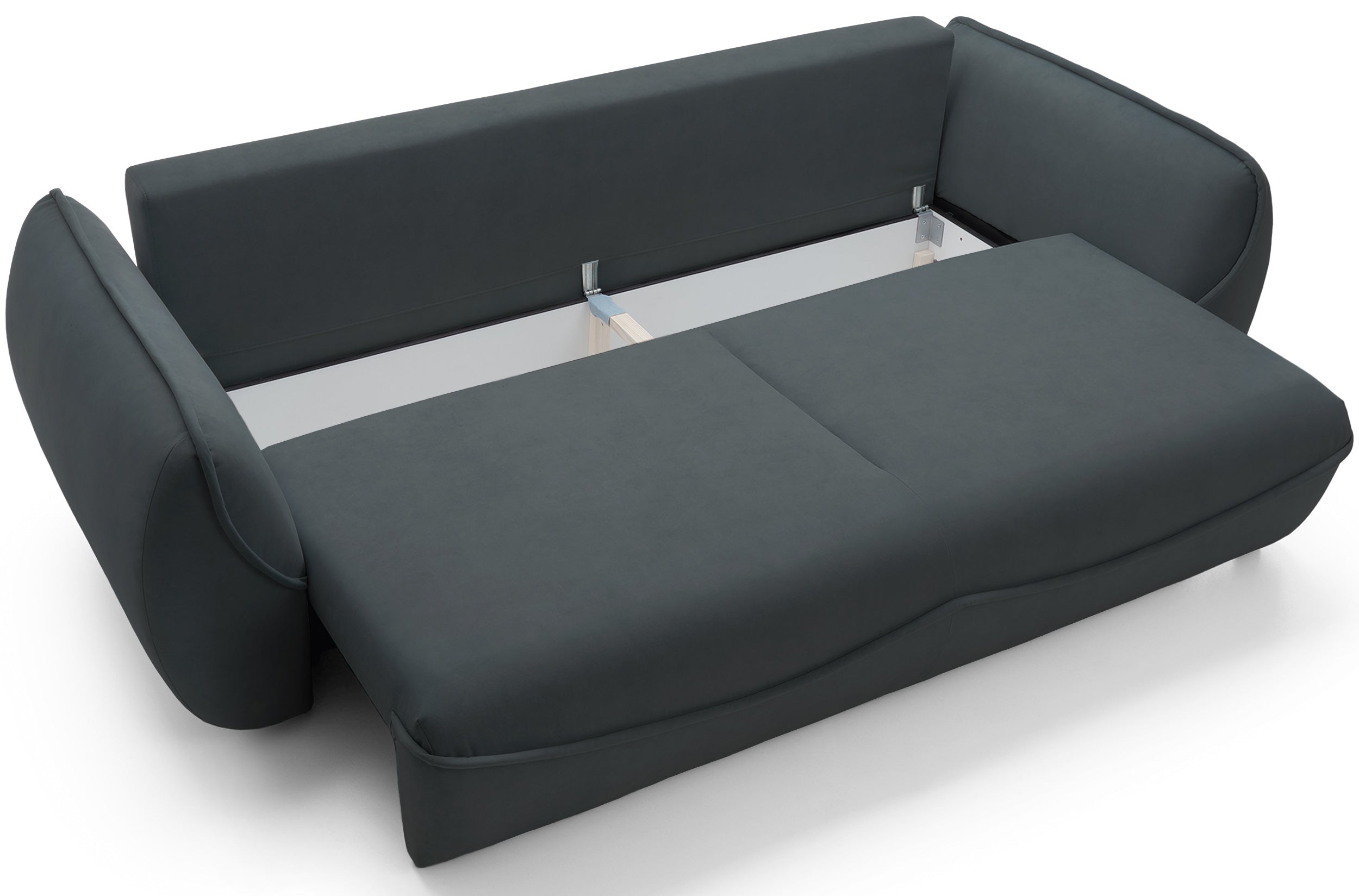 Dreisitziges Schlafsofa Cutie mit Stauraum, Graphit, Velours, pflegeleicht