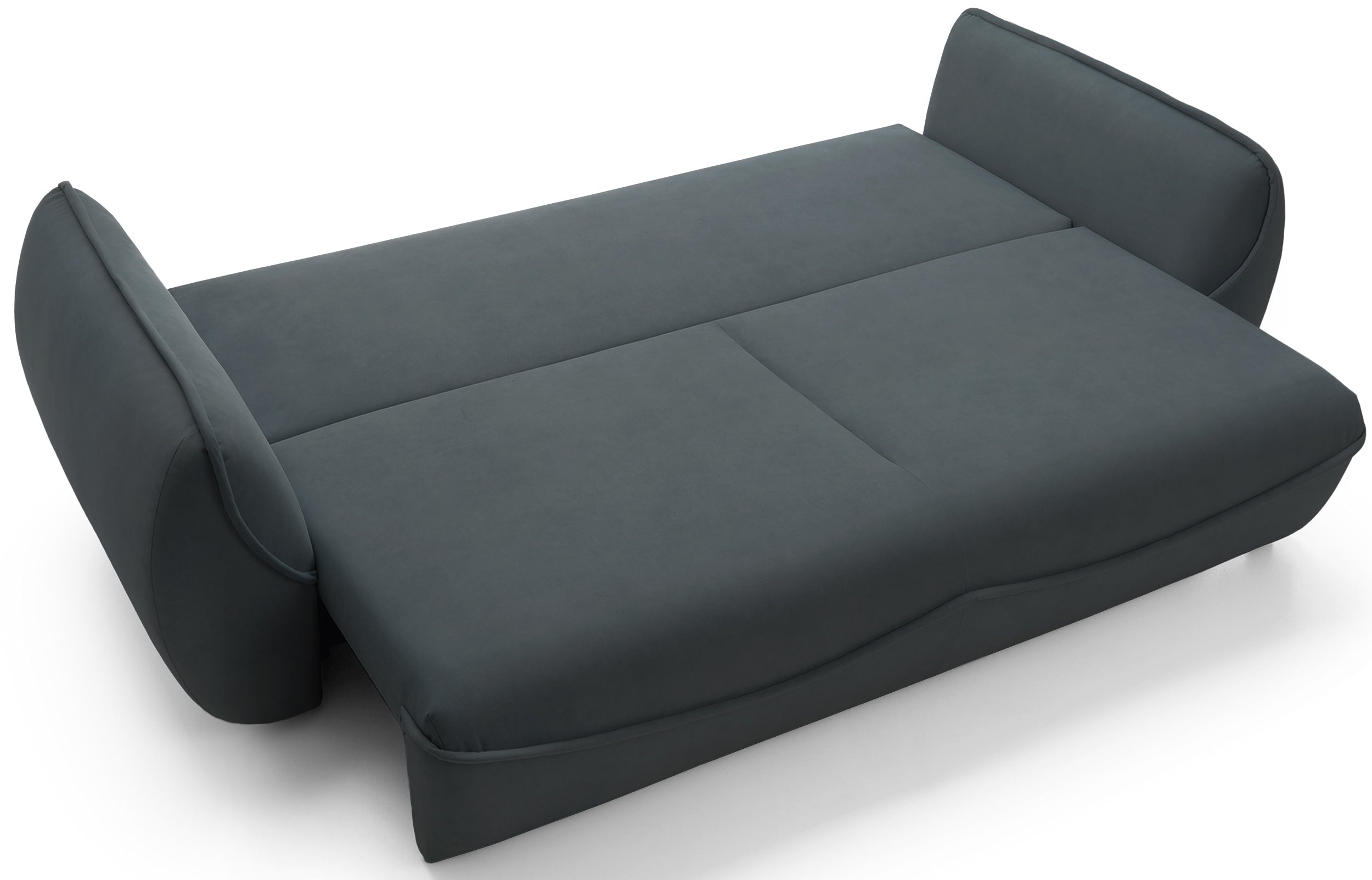 Dreisitziges Schlafsofa Cutie mit Stauraum, Graphit, Velours, pflegeleicht