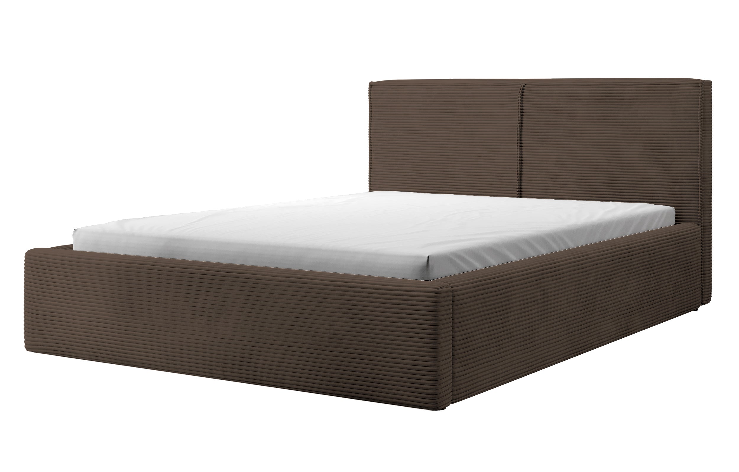 Polsterbett 140x200 cm Farese mit Stauraum und Gasdruckfeder, dunkelbrauner Cord