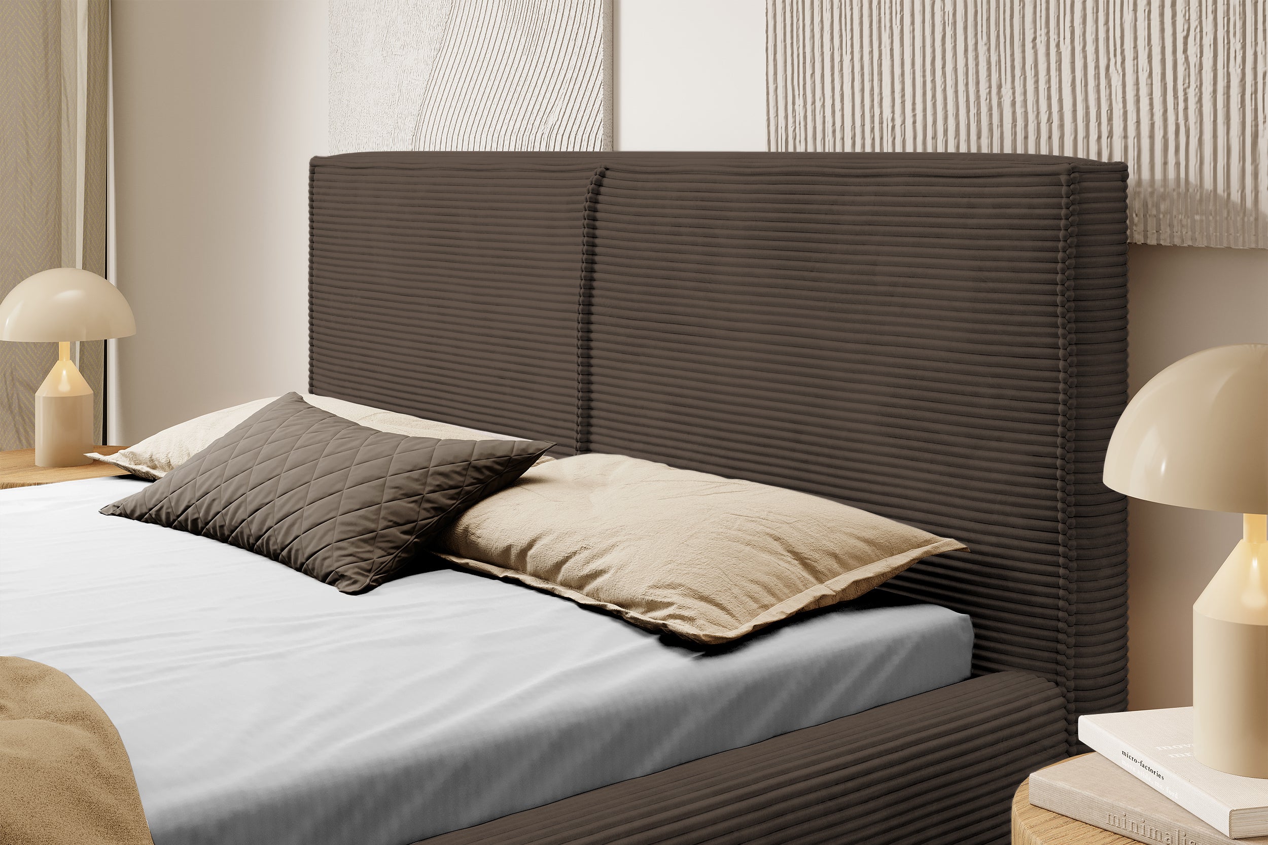 Polsterbett 140x200 cm Farese mit Stauraum und Gasdruckfeder, dunkelbrauner Cord