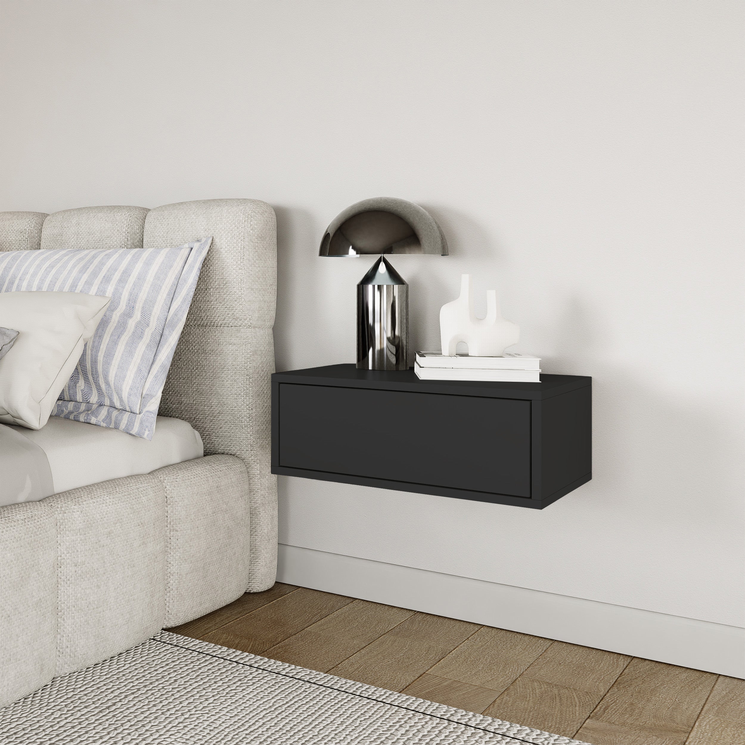 Hängender Nachttisch Framme mit Schublade 50 cm schwarz