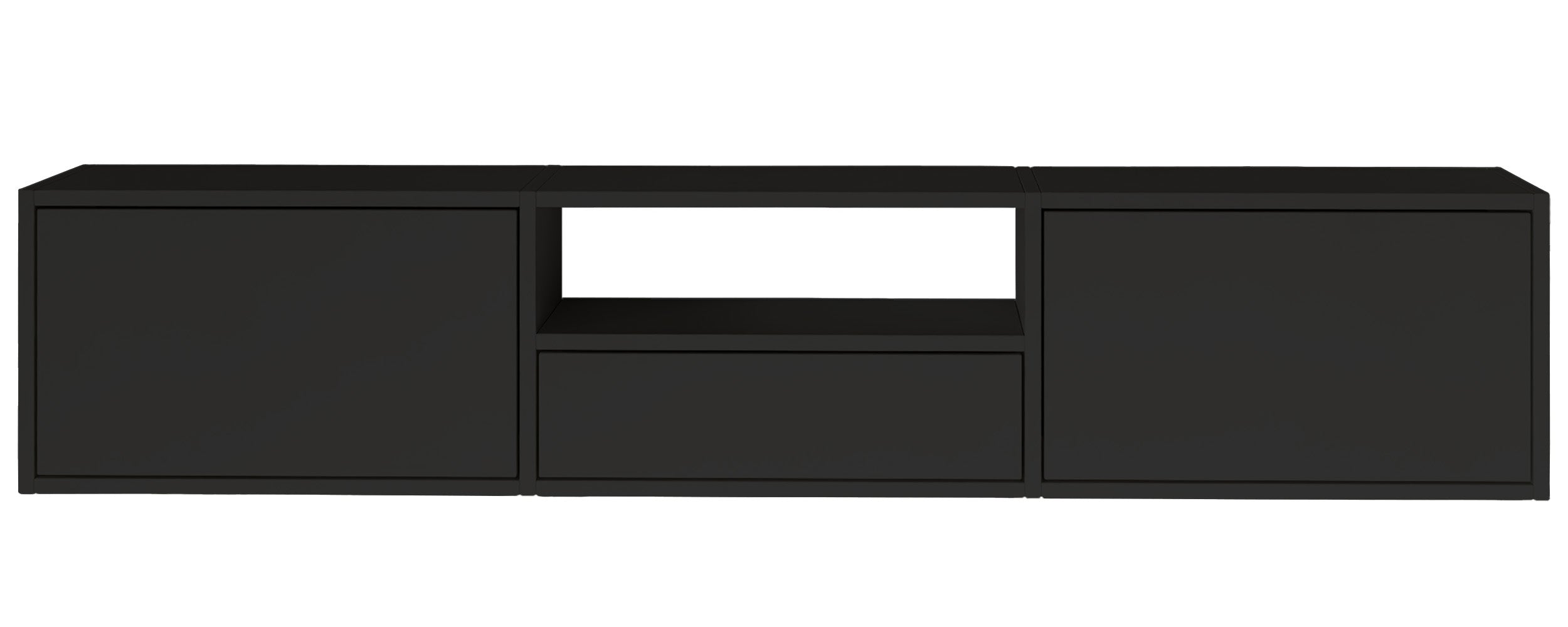 Hängender TV-Schrank Framme mit drei Klappen und Fach, 150 cm, schwarz
