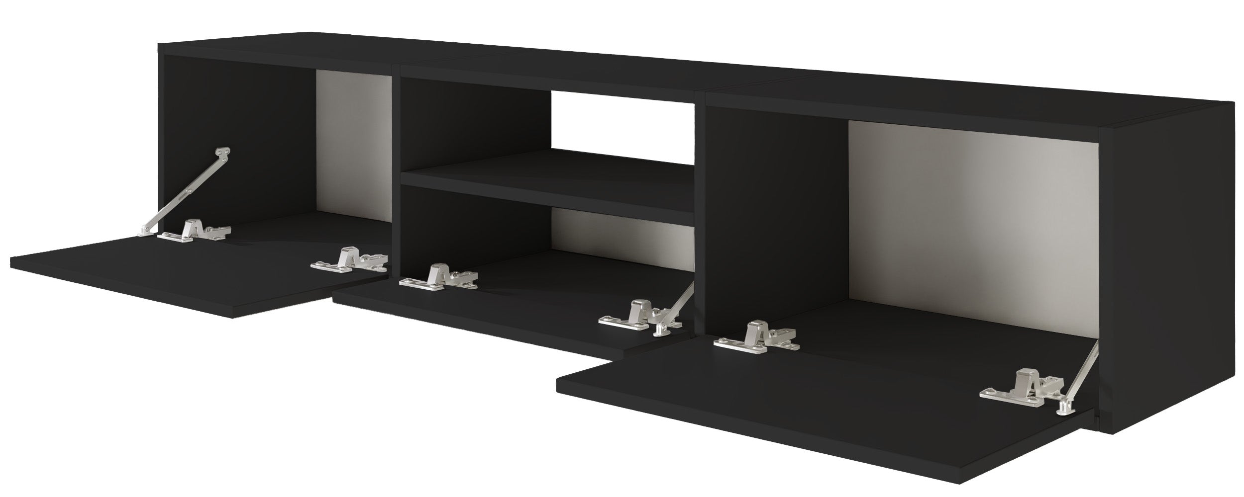 Hängender TV-Schrank Framme mit drei Klappen und Fach, 150 cm, schwarz
