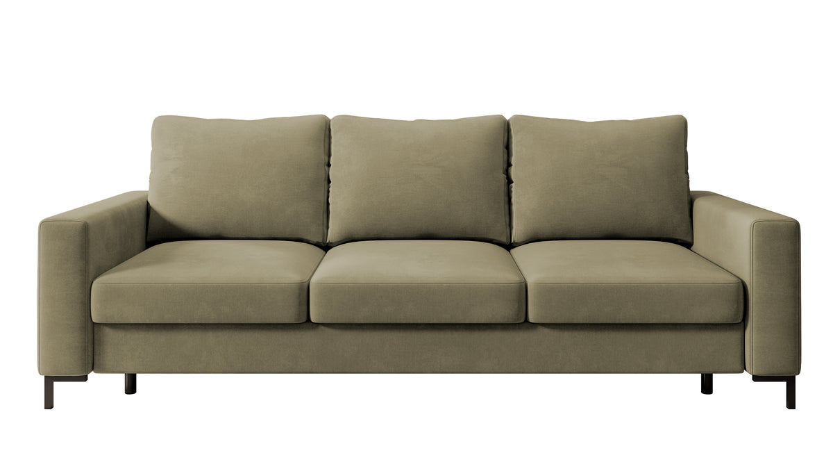 Dreisitziges ausklappbares Sofa Mokpeo mit Stauraum, dunkelbeige Samtv – Selsey EU