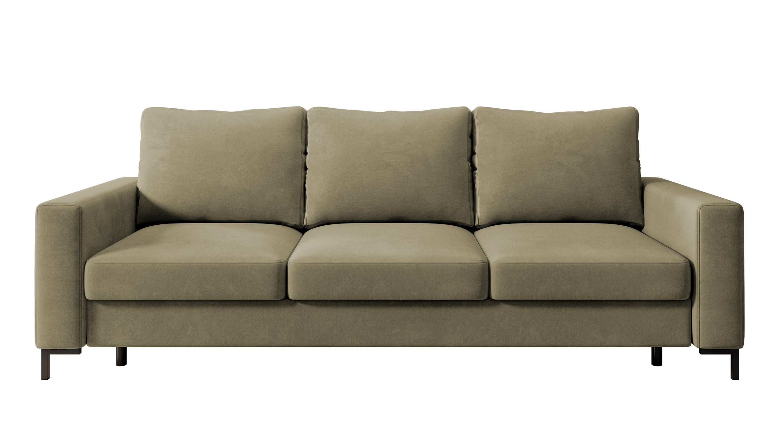 Dreisitziges ausklappbares Sofa Mokpeo mit Stauraum, dunkelbeige Samtvelours