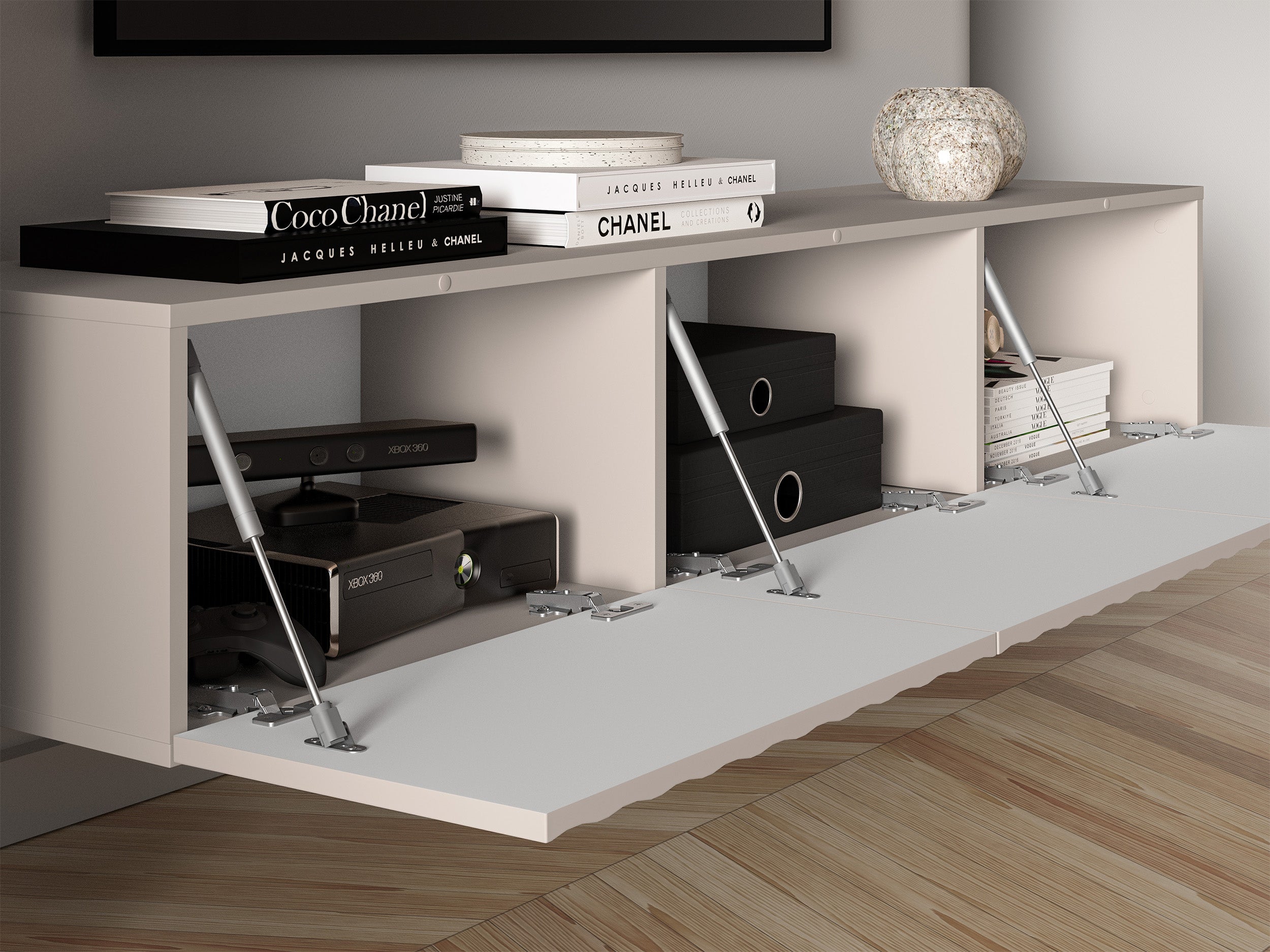 Hängender TV-Schrank Derriva mit geriffelten Fronten, 170 cm, Kaschmirfarben