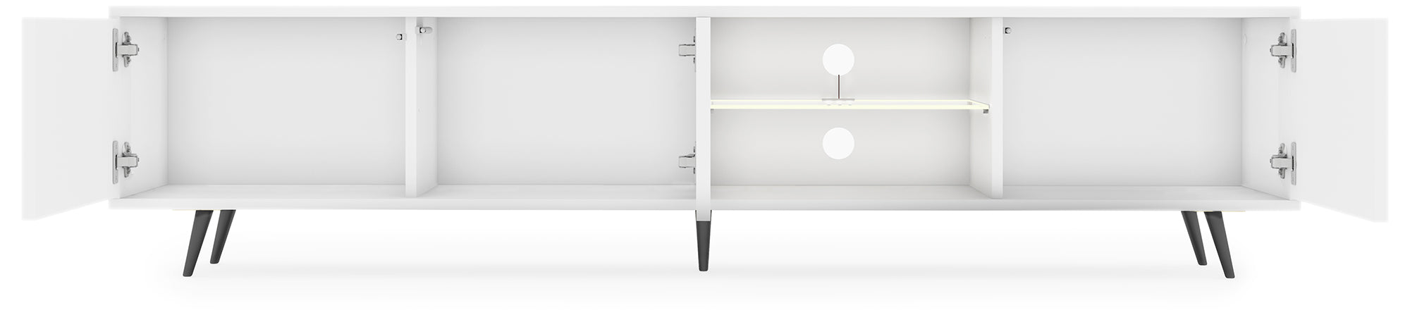 TV-Schrank Bello mit Lamellenfronten, 175 cm, weiß, mit LED und schwarzen Beinen