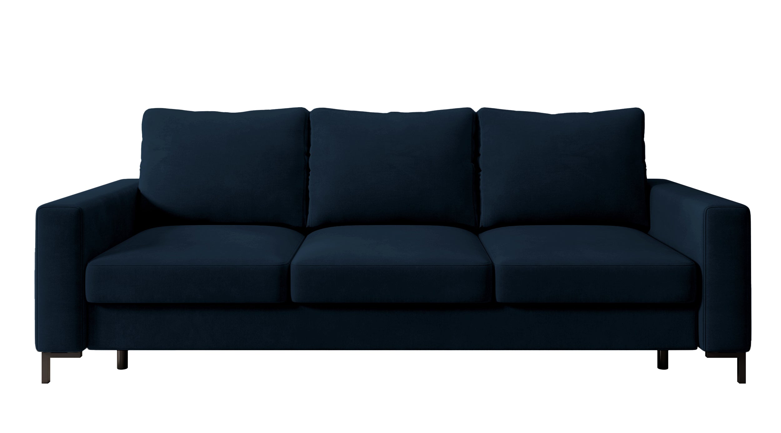 Dreisitziges Schlafsofa Mokpeo mit Stauraum, dunkelblauer Velours, pflegeleicht