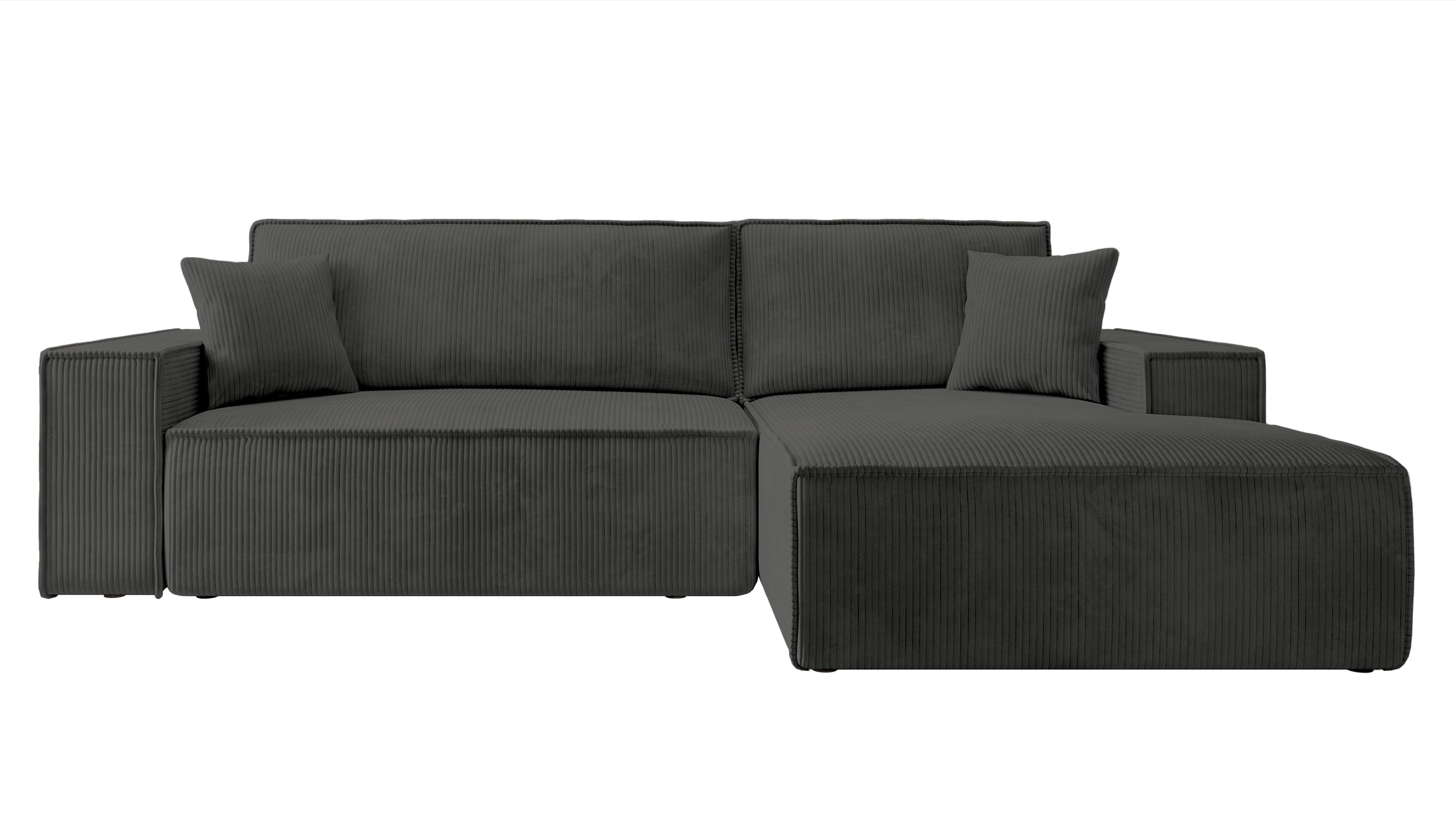 Ecksofa mit Schlafunktion Farese New L-förmig mit Stauraum, dunkelgrauer Cord, rechtsseitig