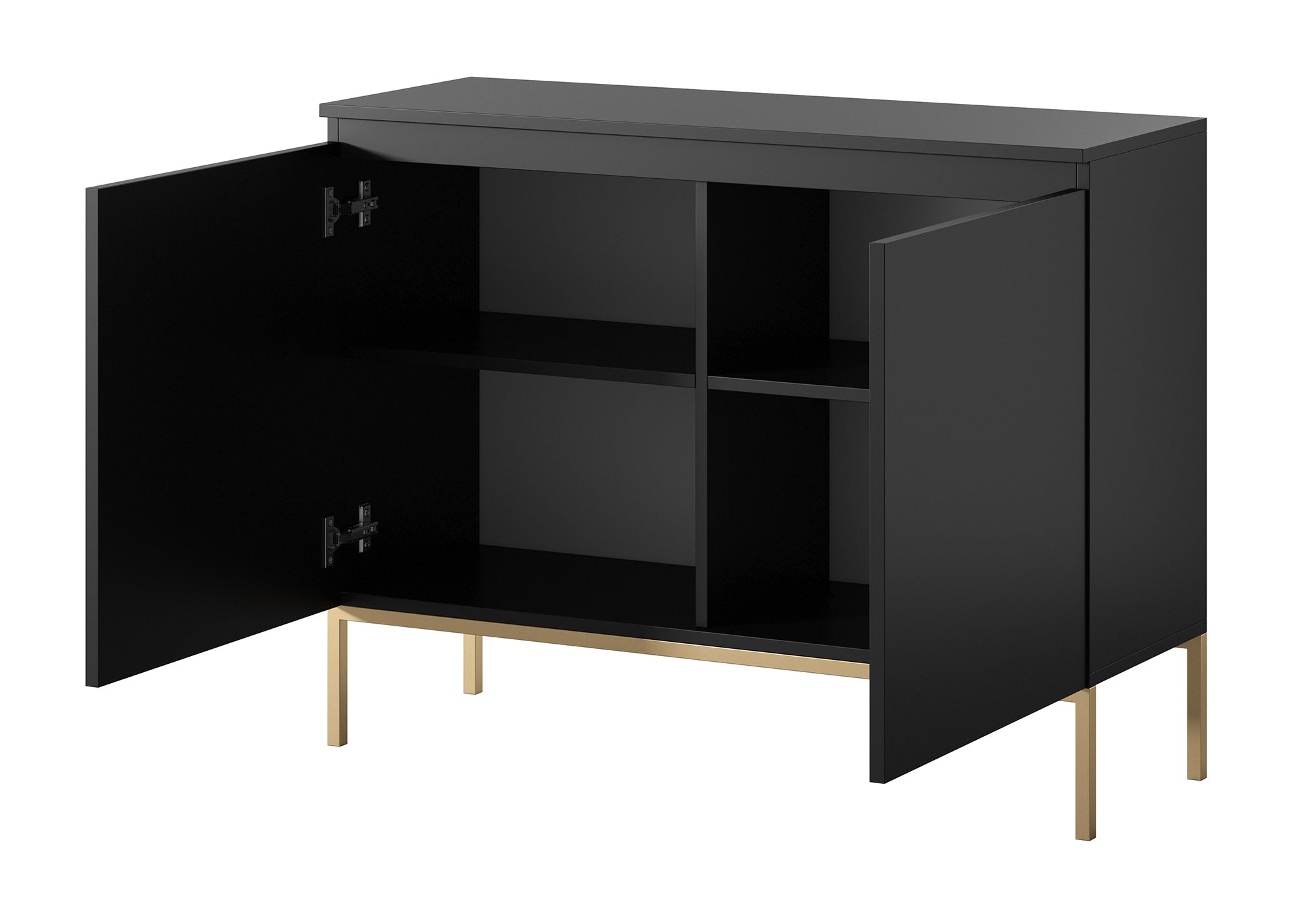 Zweiturige Kommode Bemmi 100 cm schwarz mit goldenen Beinen