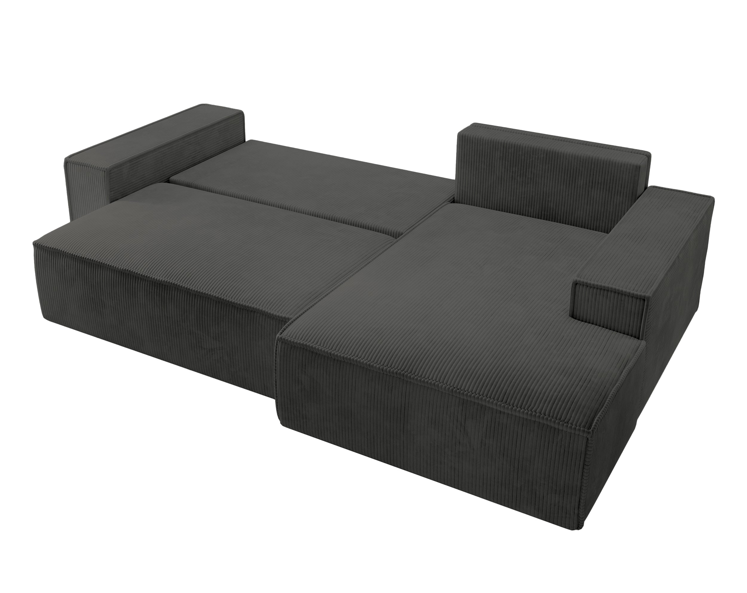 Ecksofa mit Schlafunktion Farese New L-förmig mit Stauraum, dunkelgrauer Cord, rechtsseitig