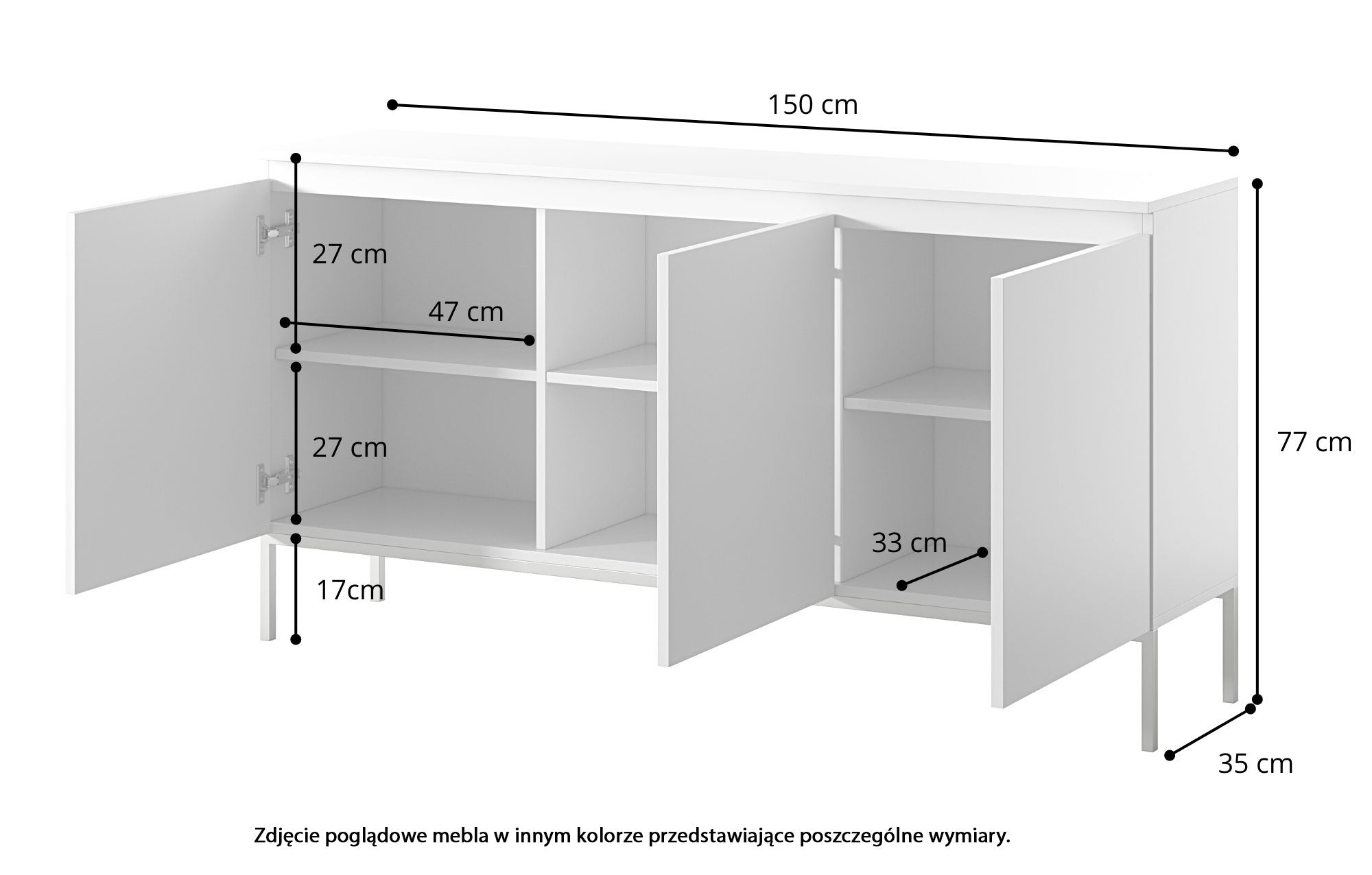 Drehtür-Kommode Bemmi 150 cm schwarz mit goldenen Beinen