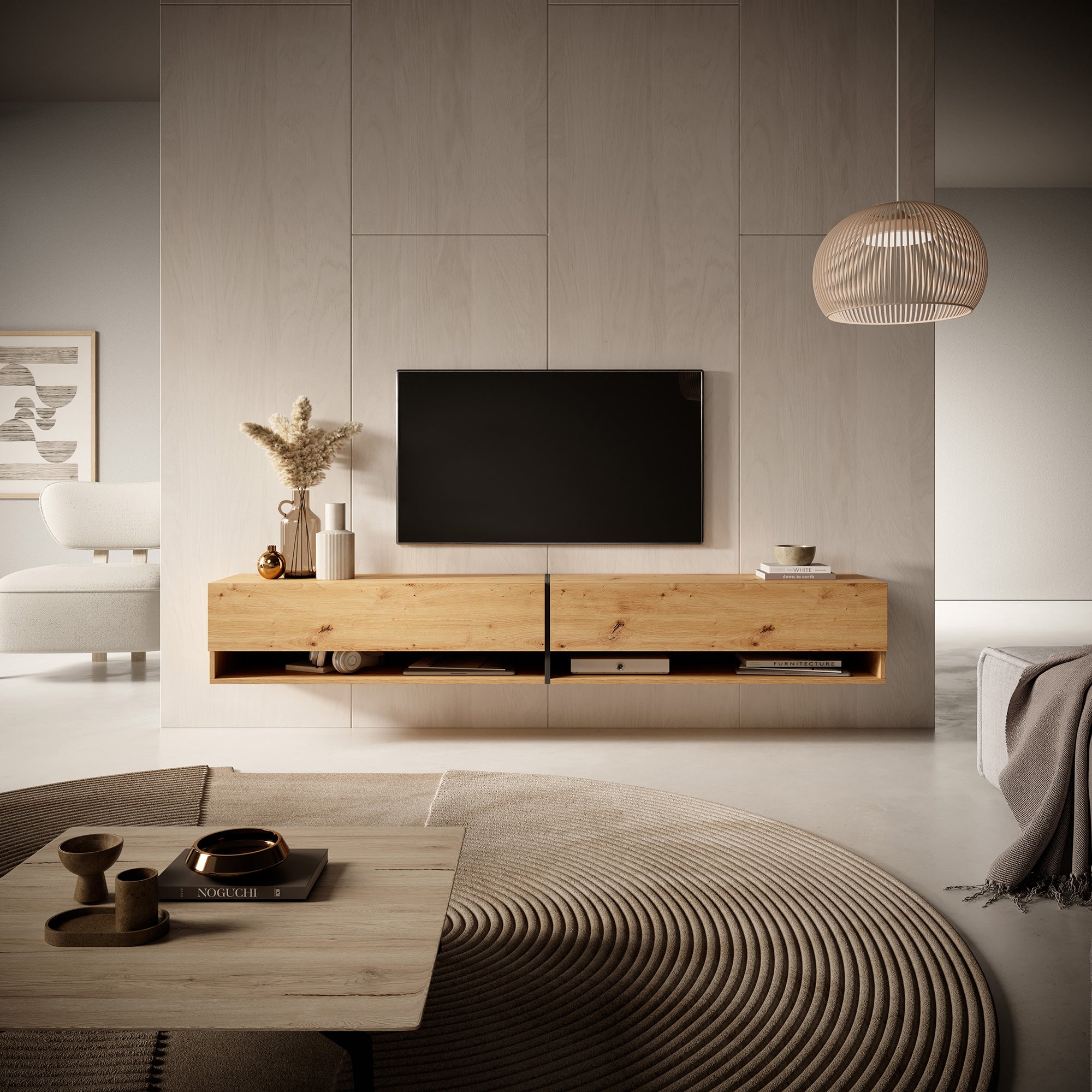 TV-Schrank Mirrgo 200 cm Artisan Eiche mit grafitfarbenen Einsätzen