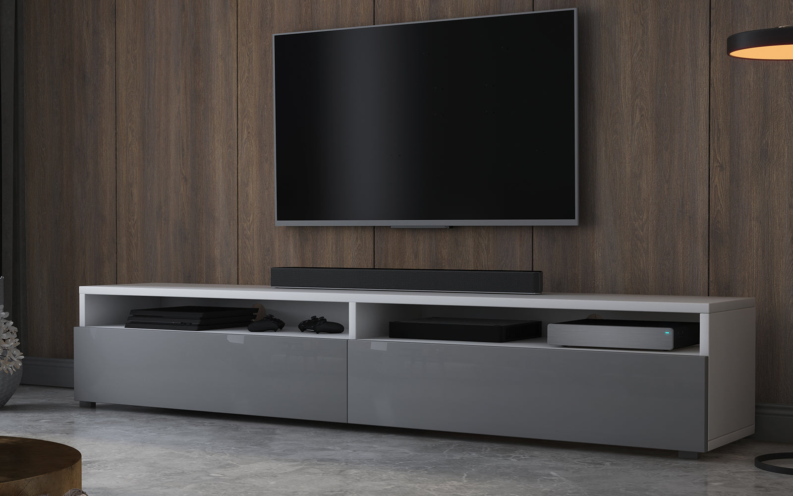 TV-Schrank Rednaw 180 cm Weiß matt / Grau glänzend