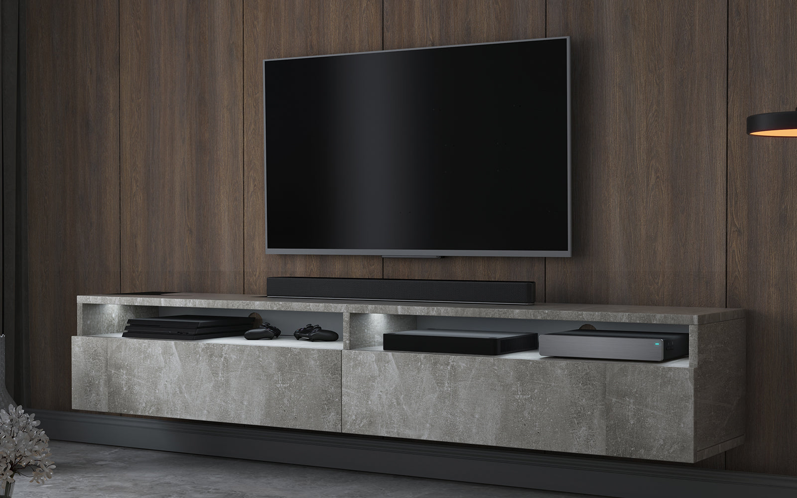 TV-Schrank Rednaw 180 cm Beton mit Beleuchtung