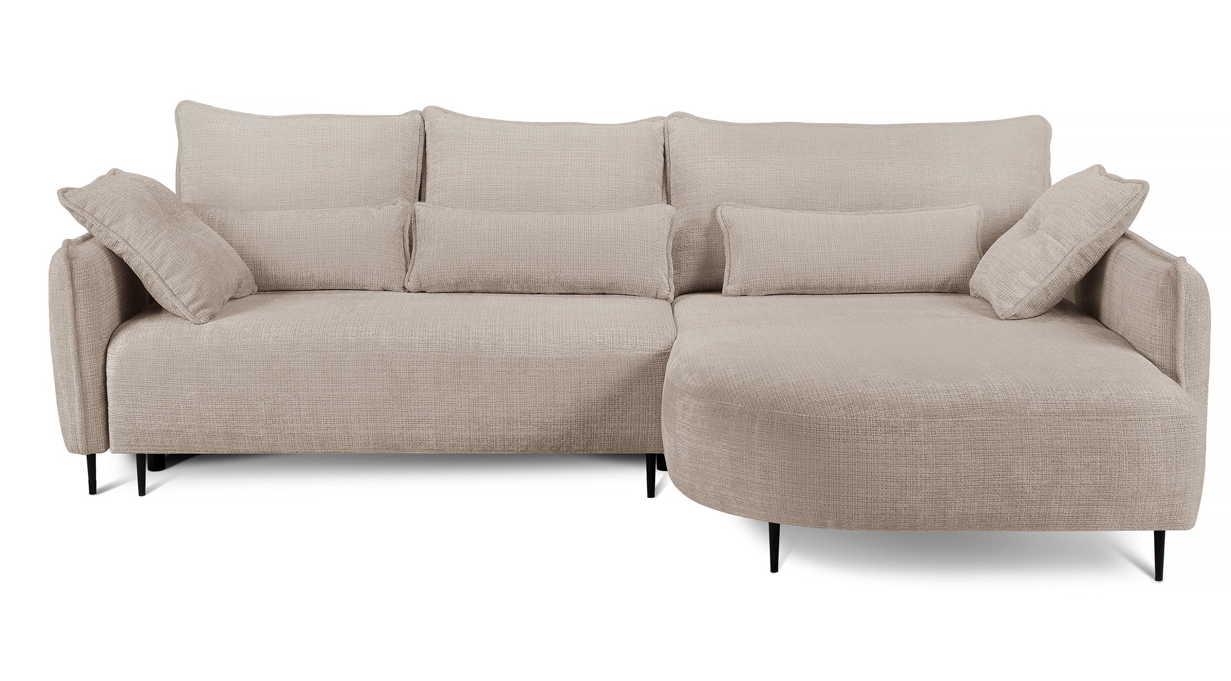 Ecksofa Oblivio mit Schlaffunktion, L-förmig, mit Stauraum, hellbeiger Chenille, rechtsseitig