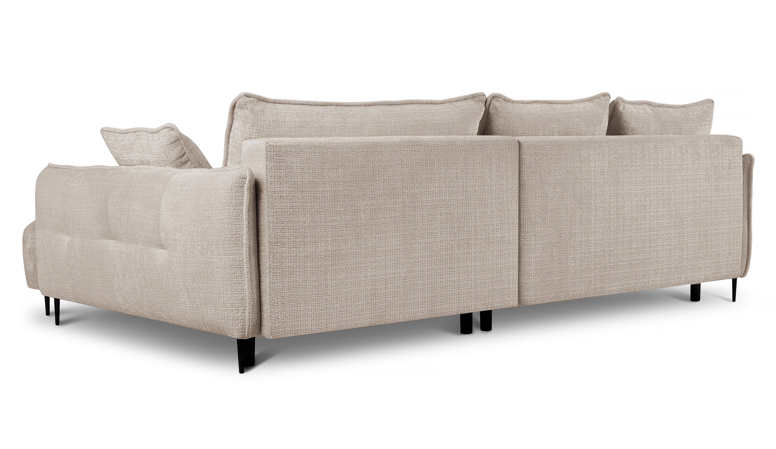Ecksofa Oblivio mit Schlaffunktion, L-förmig, mit Stauraum, hellbeiger Chenille, rechtsseitig