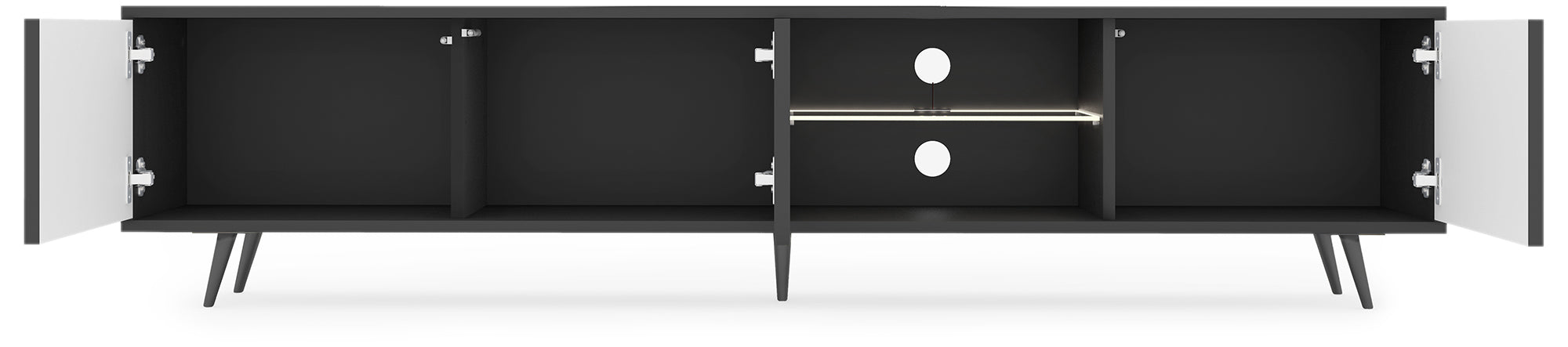 TV-Schrank Bello mit Lamellenfronten, 175 cm, schwarz, mit LED und schwarzen Beinen