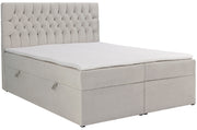 Kontinentales Bett 140x200 cm Daissy mit Stauraum und Topper, hellbeiger Samt