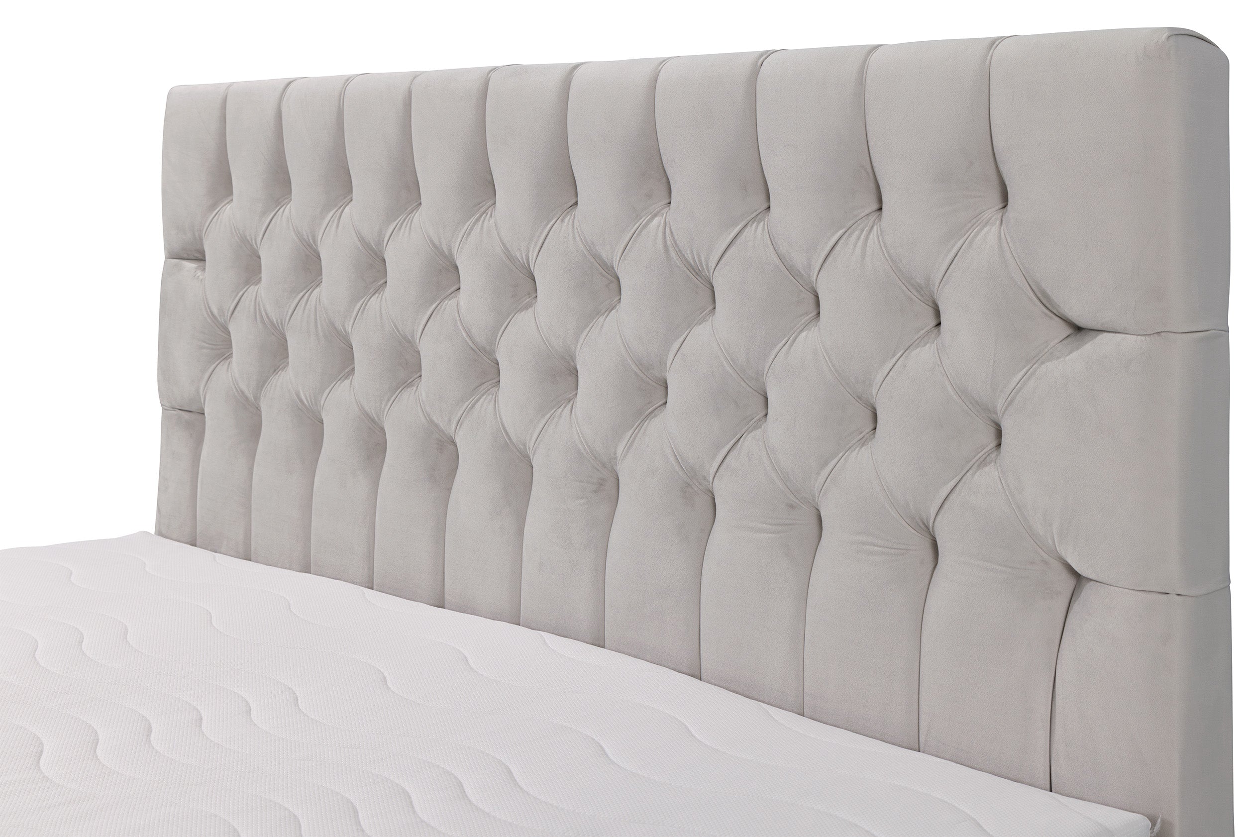 Kontinentales Bett 140x200 cm Daissy mit Stauraum und Topper, hellbeiger Samt