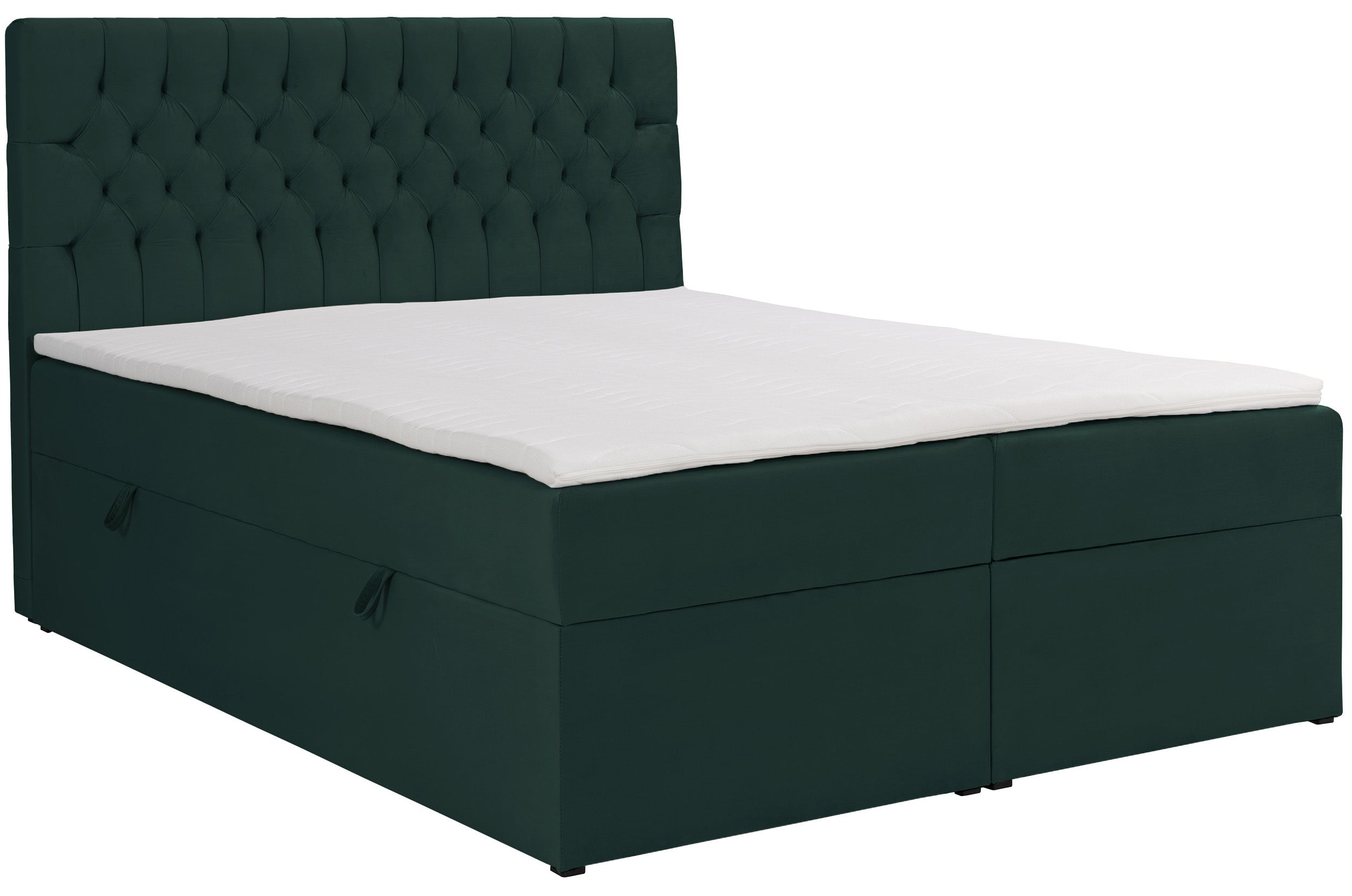 Kontinentales Bett 180x200 cm Daissy mit Stauraum und Topper, Flaschengrün Samt