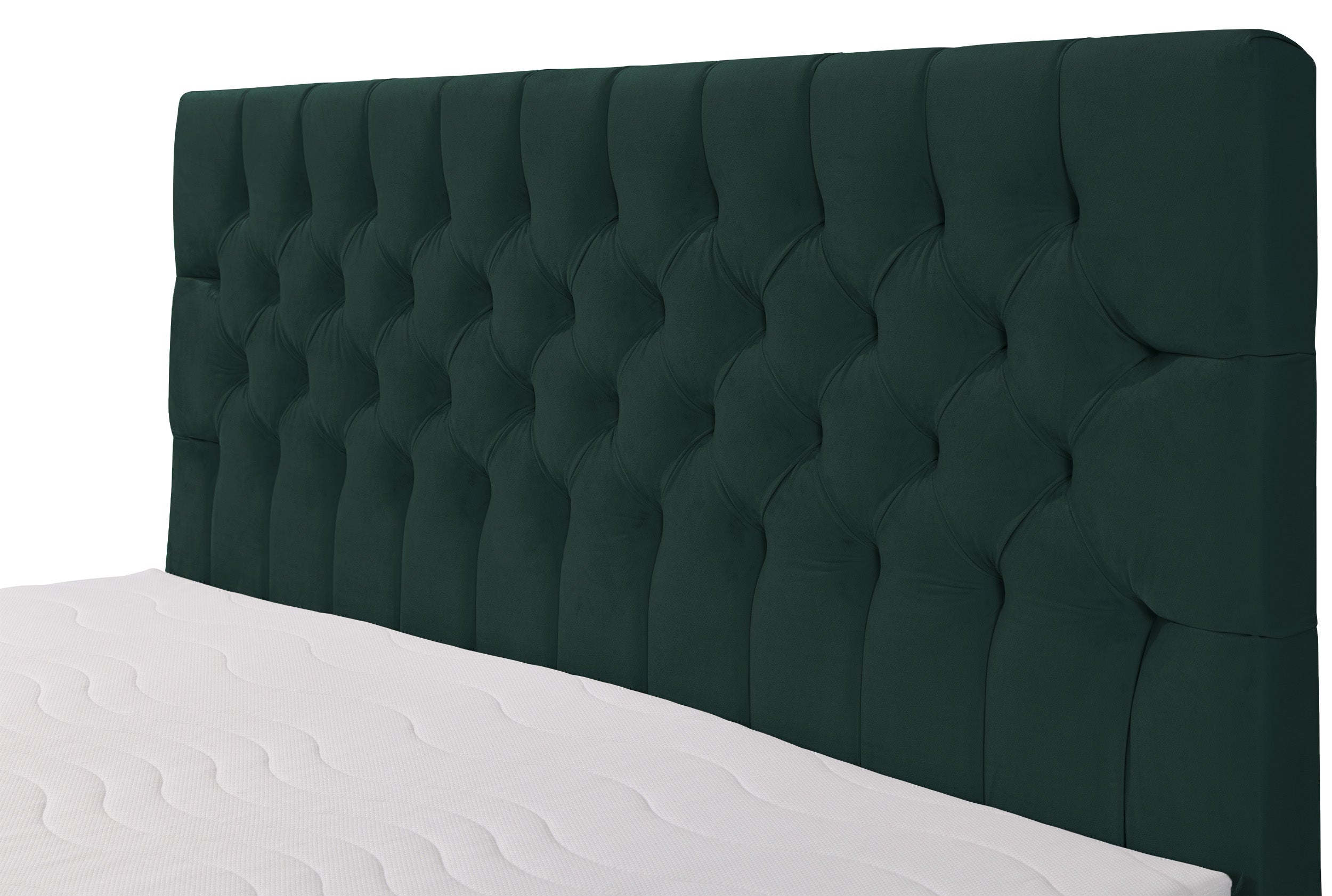 Kontinentales Bett 180x200 cm Daissy mit Stauraum und Topper, Flaschengrün Samt