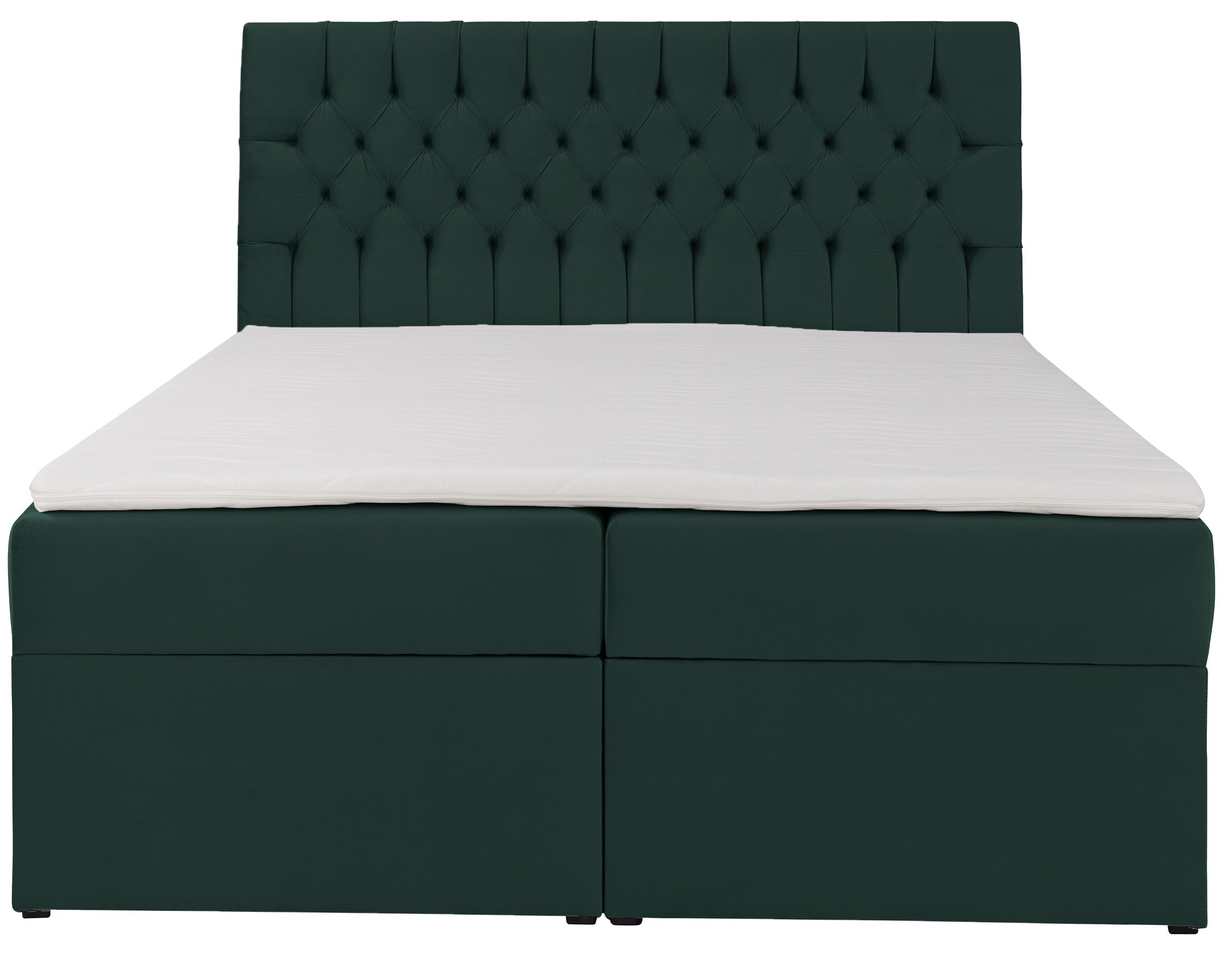 Kontinentales Bett 180x200 cm Daissy mit Stauraum und Topper, Flaschengrün Samt