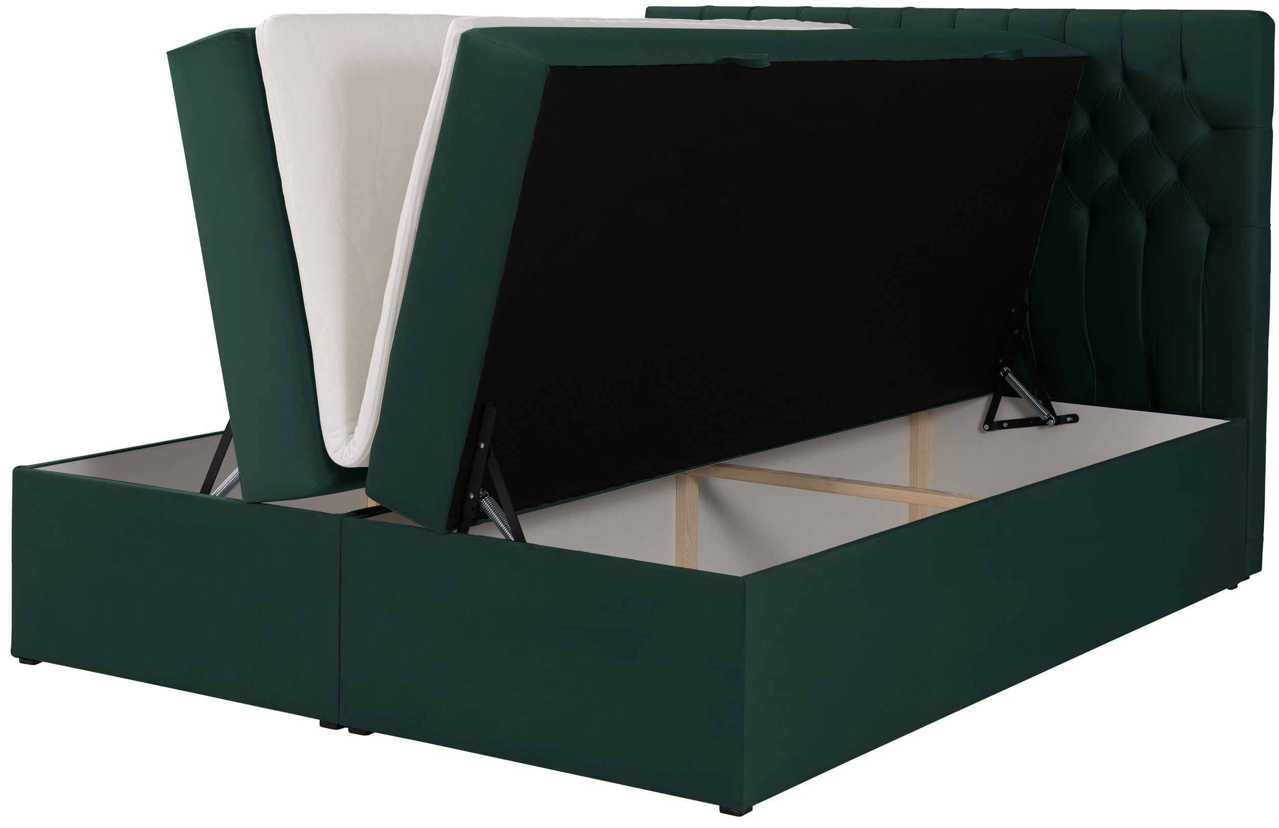 Kontinentales Bett 180x200 cm Daissy mit Stauraum und Topper, Flaschengrün Samt