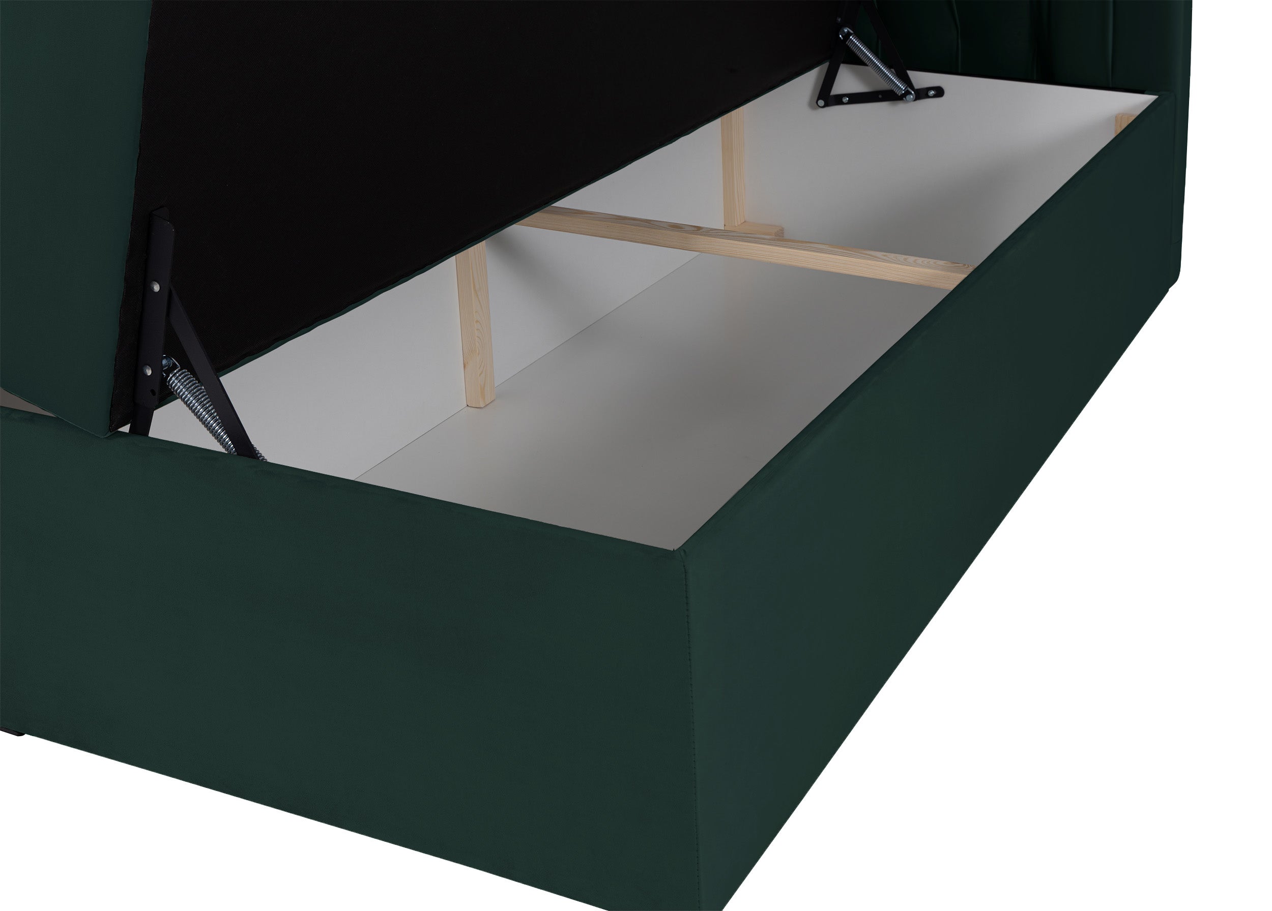 Kontinentales Bett 180x200 cm Daissy mit Stauraum und Topper, Flaschengrün Samt
