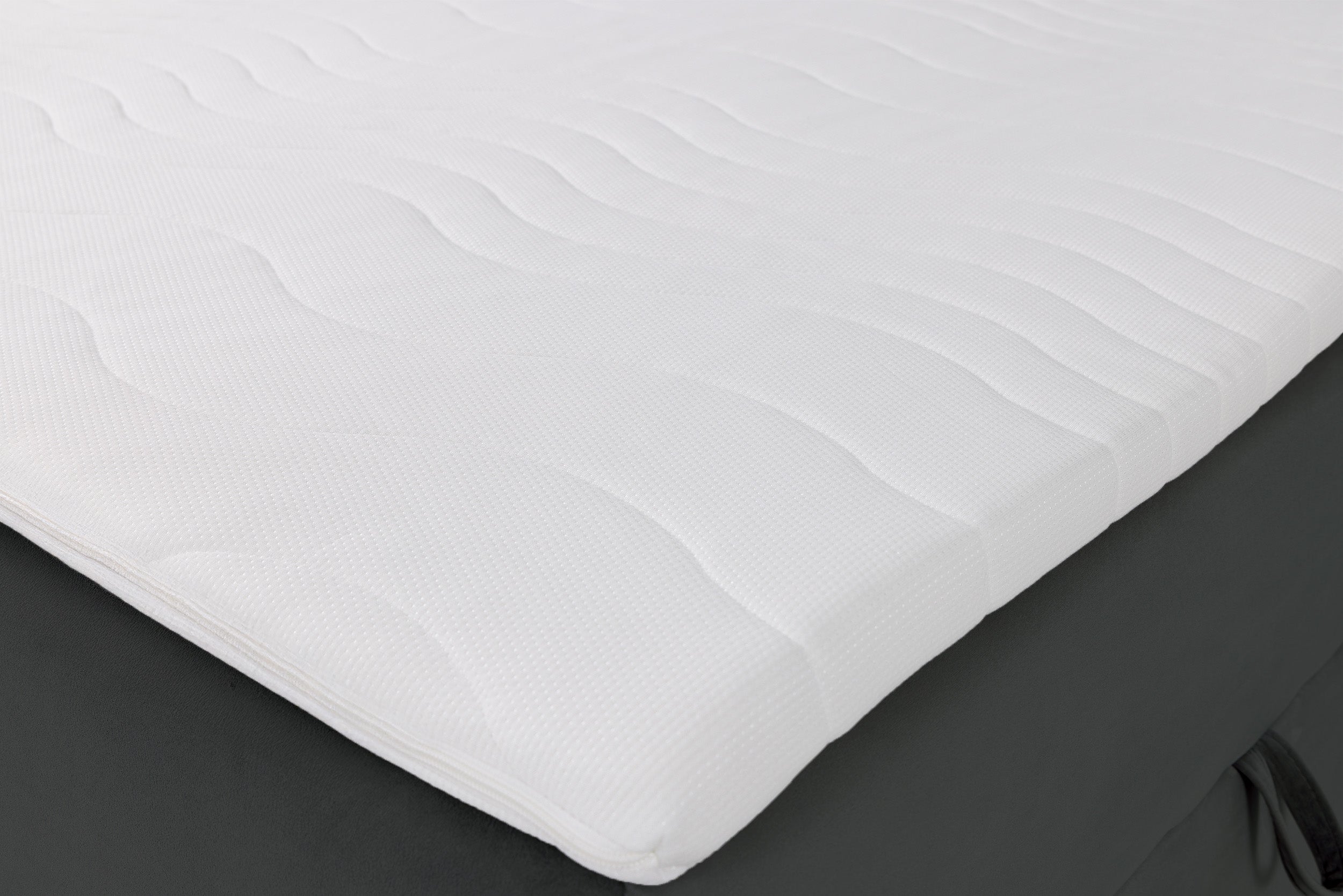 Kontinentalbett 140x200 cm Daissy mit Stauraum und Topper, dunkelgrauer Samt