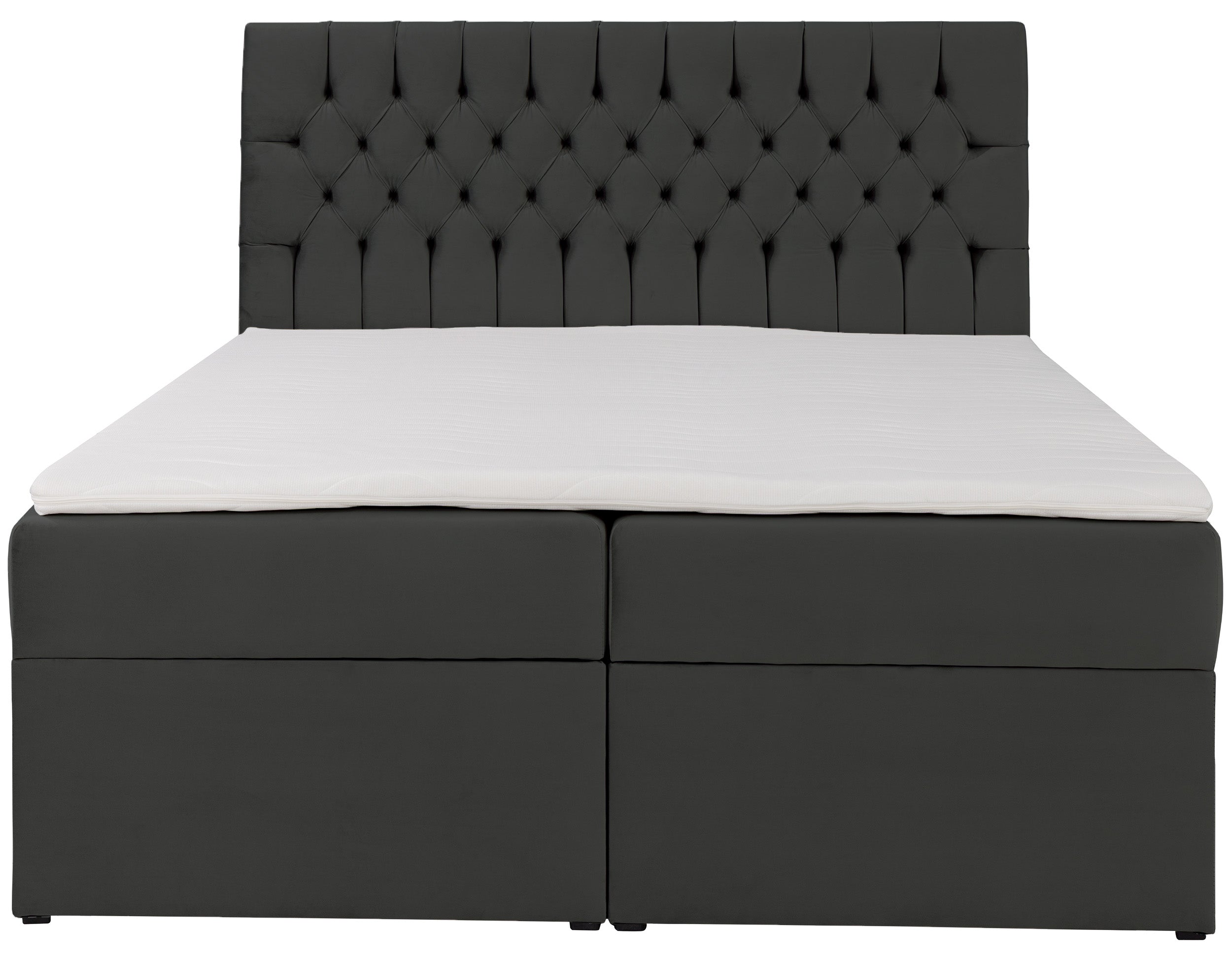 Kontinentalbett 140x200 cm Daissy mit Stauraum und Topper, dunkelgrauer Samt