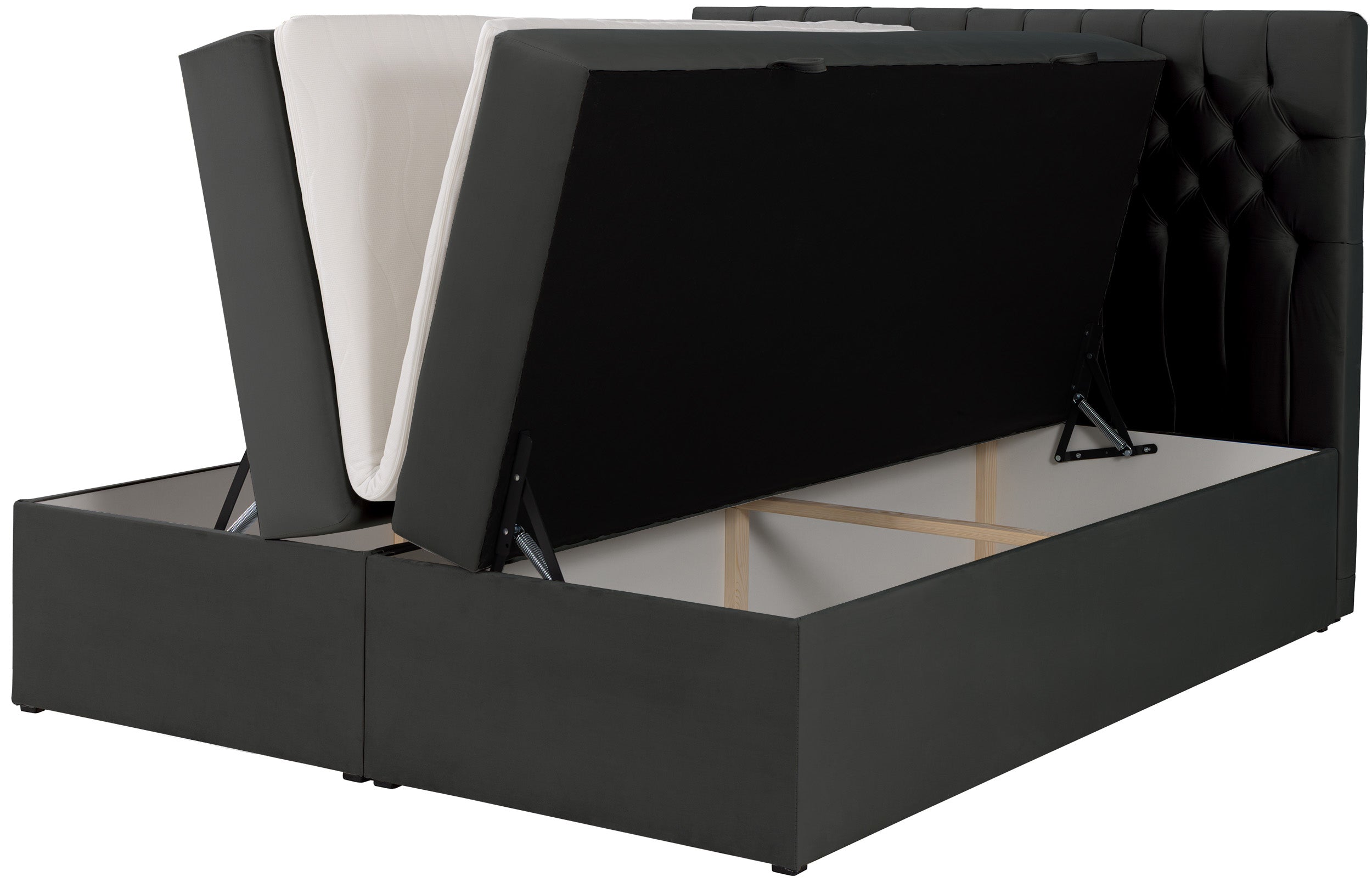 Kontinentalbett 140x200 cm Daissy mit Stauraum und Topper, dunkelgrauer Samt