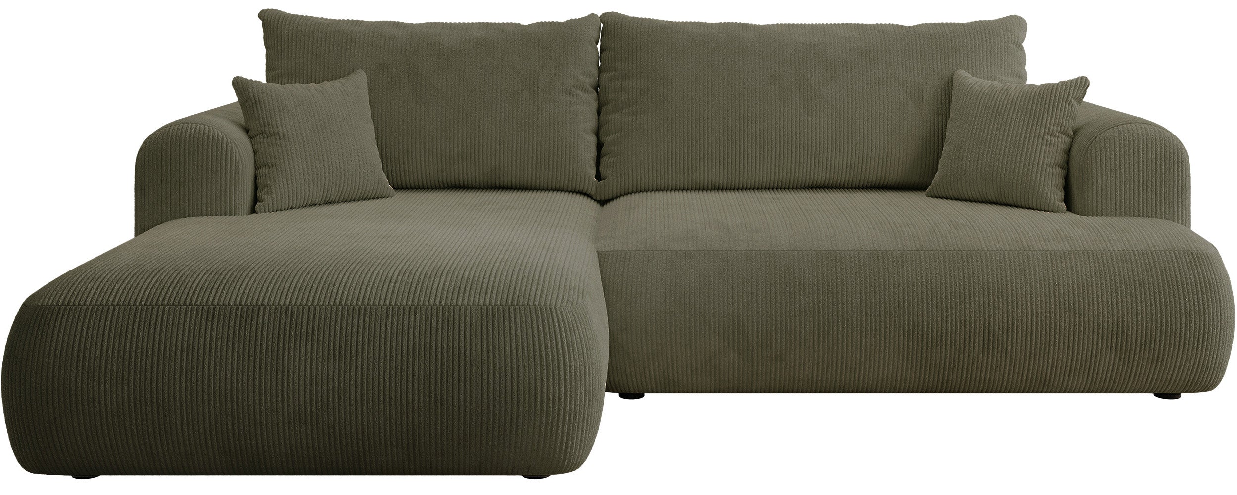 Ecksofa mit Schlaffunktion Ovo Cord L-förmig linksseitig mit Stauraum olivgrüner Cordstoff