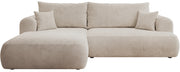 Ovo Cord Ecksofa mit Schlaffunktion, L-Form, linksseitig, mit Stauraum, hellbeige Cordstoff