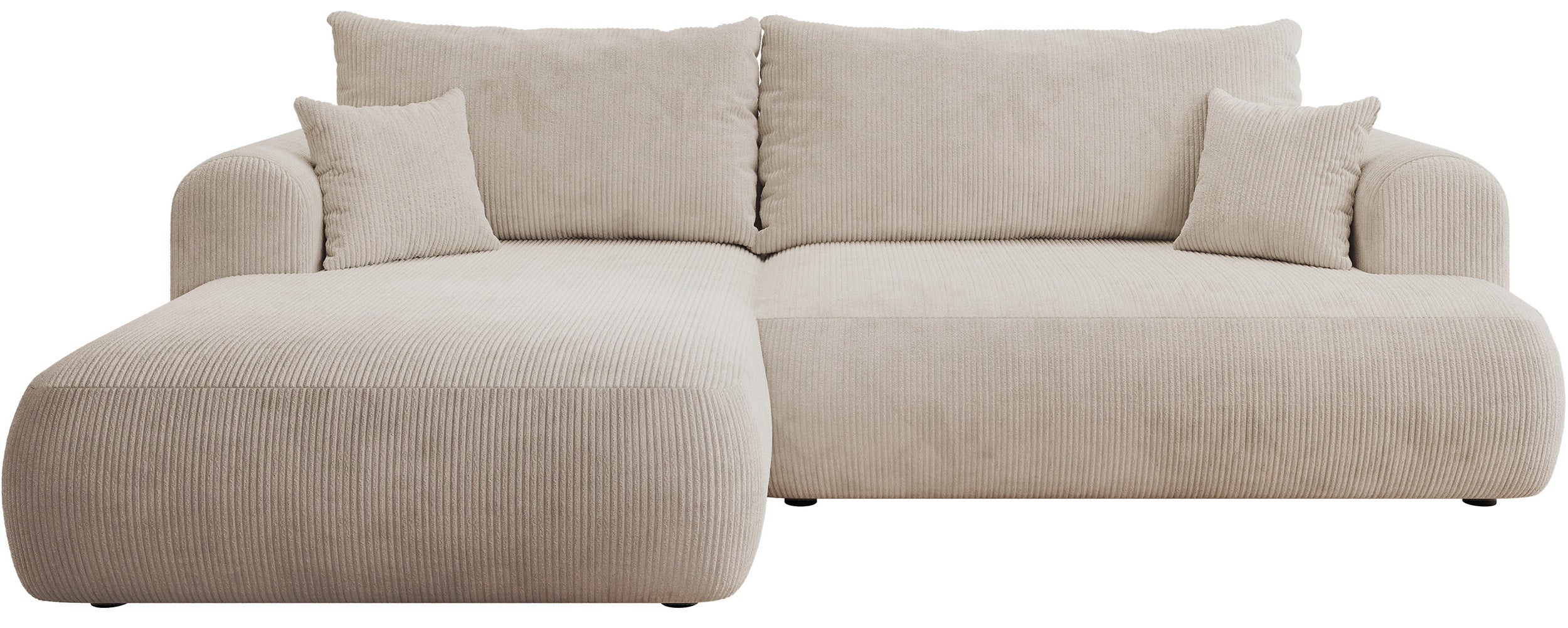 Ovo Cord Ecksofa mit Schlaffunktion, L-Form, linksseitig, mit Stauraum, hellbeige Cordstoff