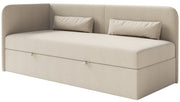 Jugendbett 90x200 cm Calmmo, linksseitig, mit Stauraum, hellbeige Chenille, wasserabweisend