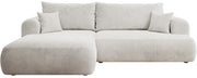 Ecksofa mit Schlaffunktion Ovo Cord, L-förmig, linksseitig, mit Stauraum, weißer Cordstoff