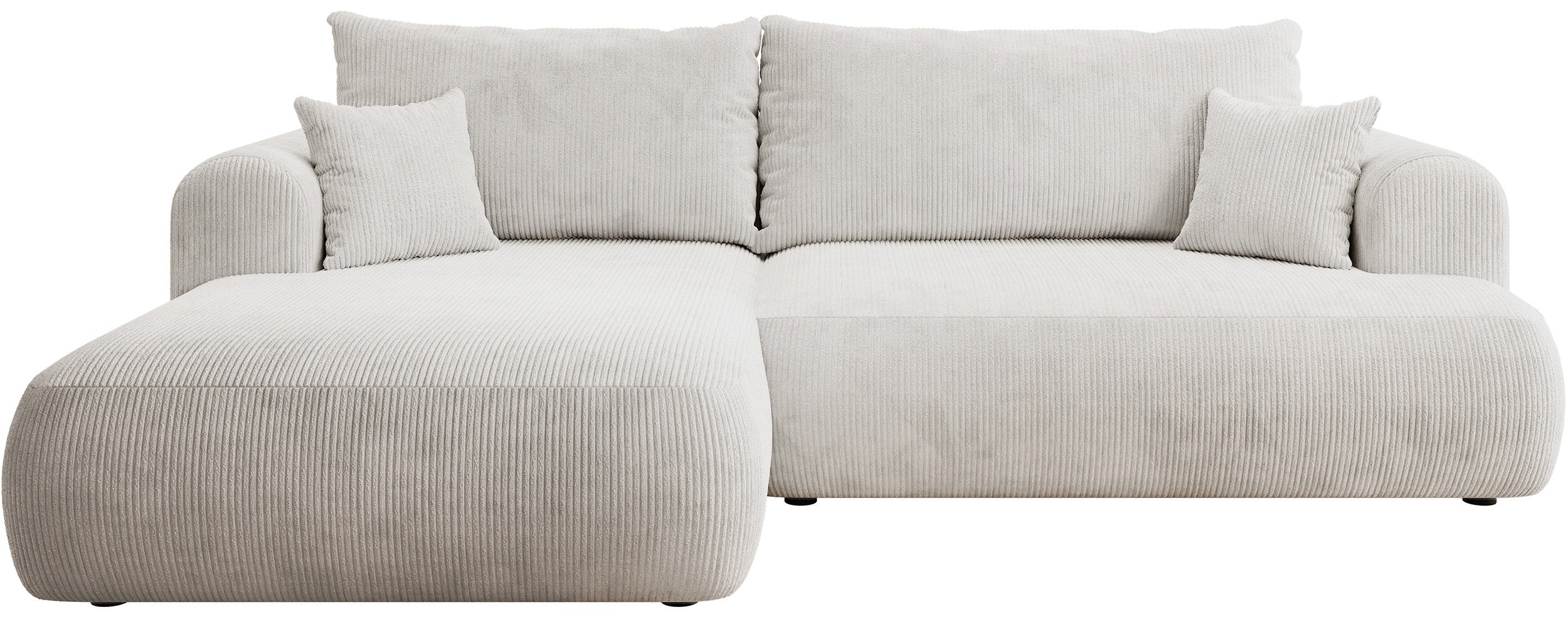 Ecksofa mit Schlaffunktion Ovo Cord, L-förmig, linksseitig, mit Stauraum, weißer Cordstoff