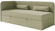 Jugendbett 90x200 cm Calmmo linksseitig mit Stauraum, olivgrüner hydrophober Chenille-Stoff