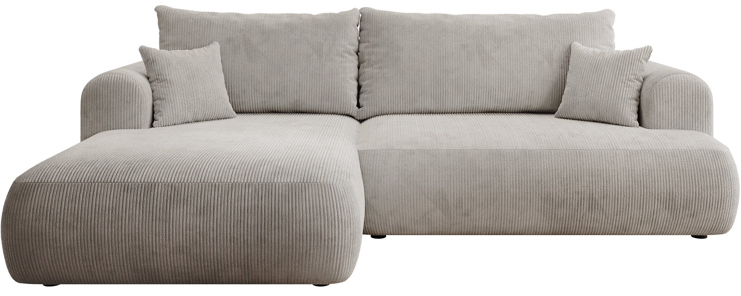 Ecksofa mit Schlaffunktion Ovo Cord, L-förmig, linksseitig, mit Stauraum, grau-beige Cordstoff