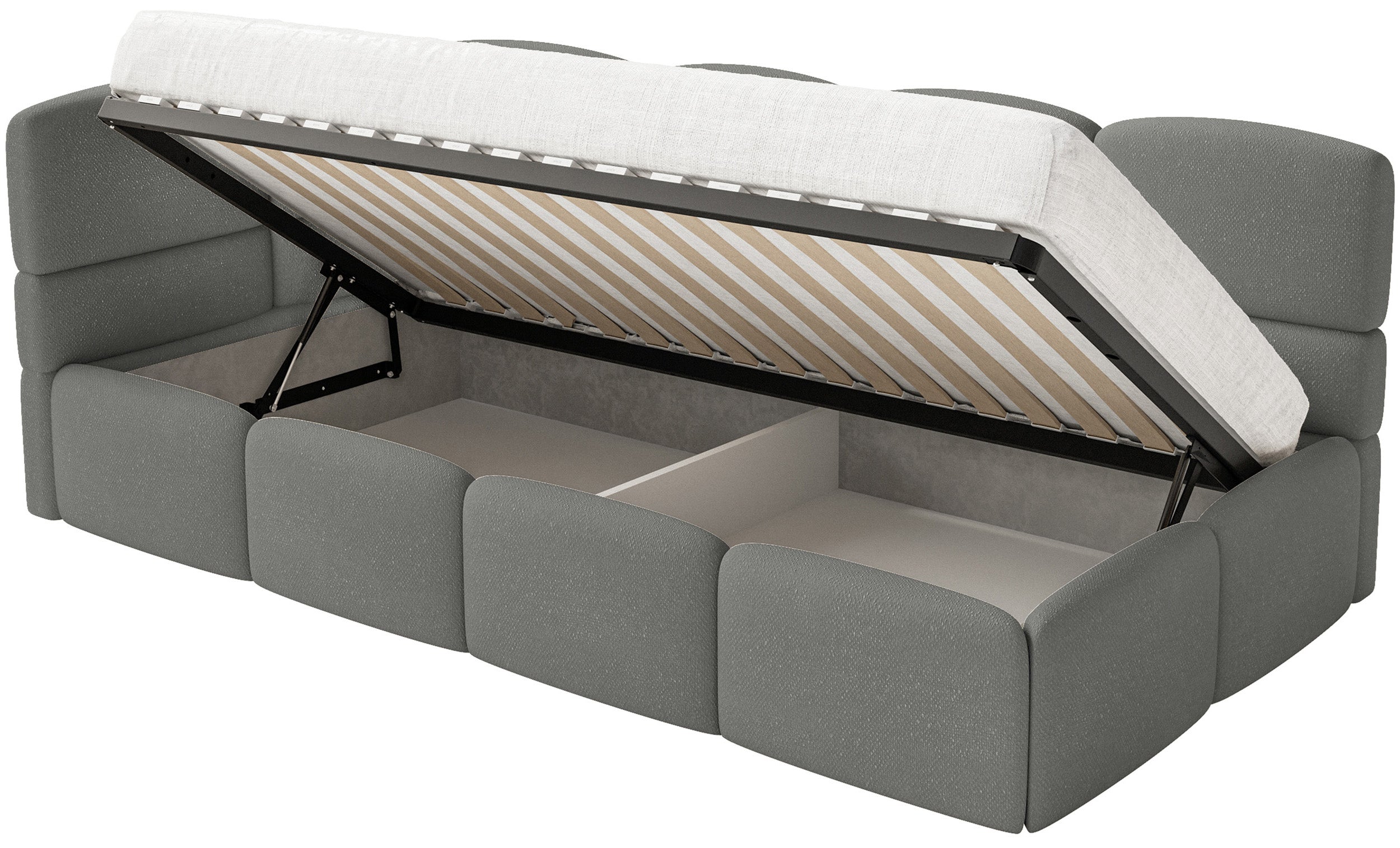 Jugendbett 90x200 cm Cloudy linksseitig mit Stauraum, dunkelgrauer Chenillebezug
