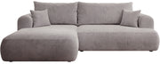 Ecksofa mit Schlaffunktion Ovo Cord, L-förmig, linksseitig, mit Stauraum, hellgrauer Cordstoff