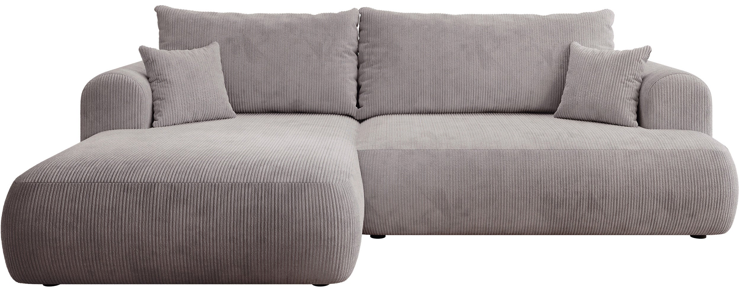 Ecksofa mit Schlaffunktion Ovo Cord, L-förmig, linksseitig, mit Stauraum, hellgrauer Cordstoff