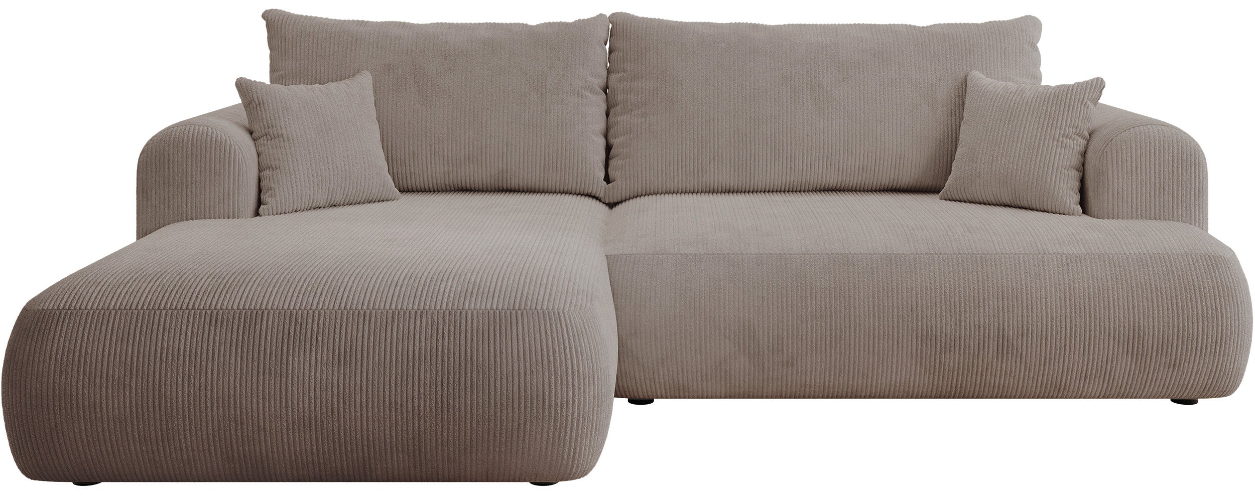 Ecksofa mit Schlaffunktion Ovo Cord, L-förmig, linksseitig, mit Stauraum, beige Cordstoff
