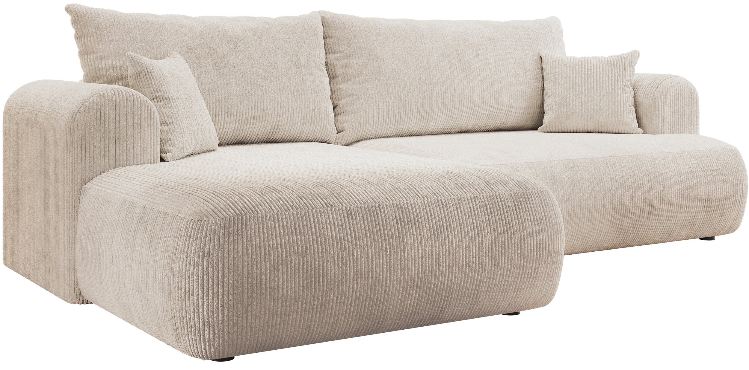 Ovo Cord Ecksofa mit Schlaffunktion, L-Form, linksseitig, mit Stauraum, hellbeige Cordstoff