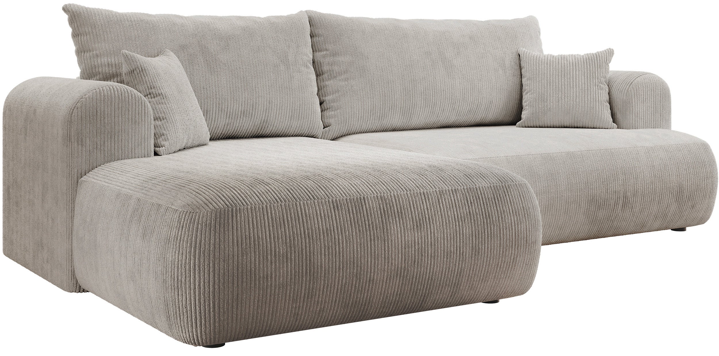 Ecksofa mit Schlaffunktion Ovo Cord, L-förmig, linksseitig, mit Stauraum, grau-beige Cordstoff