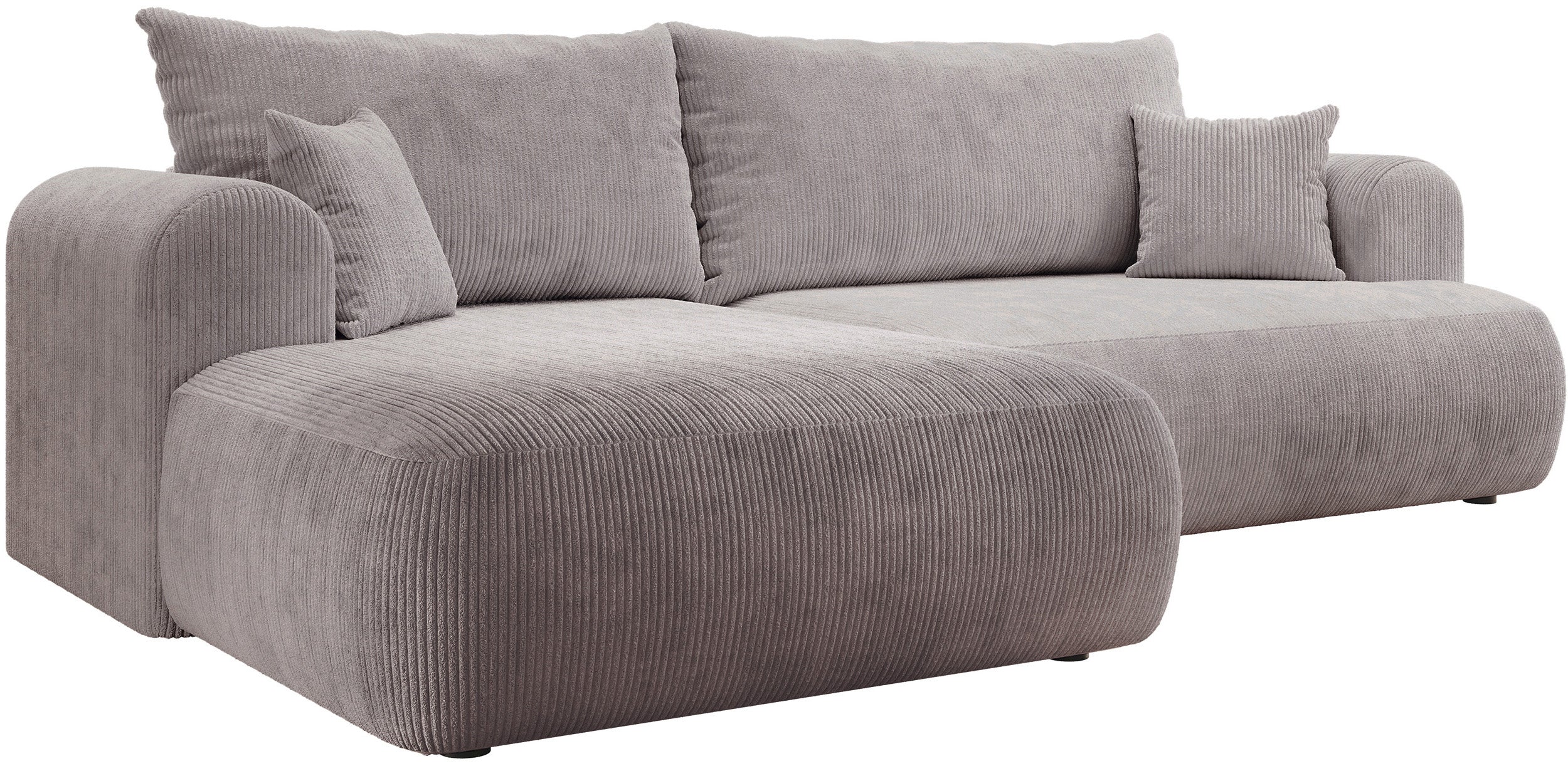 Ecksofa mit Schlaffunktion Ovo Cord, L-förmig, linksseitig, mit Stauraum, hellgrauer Cordstoff