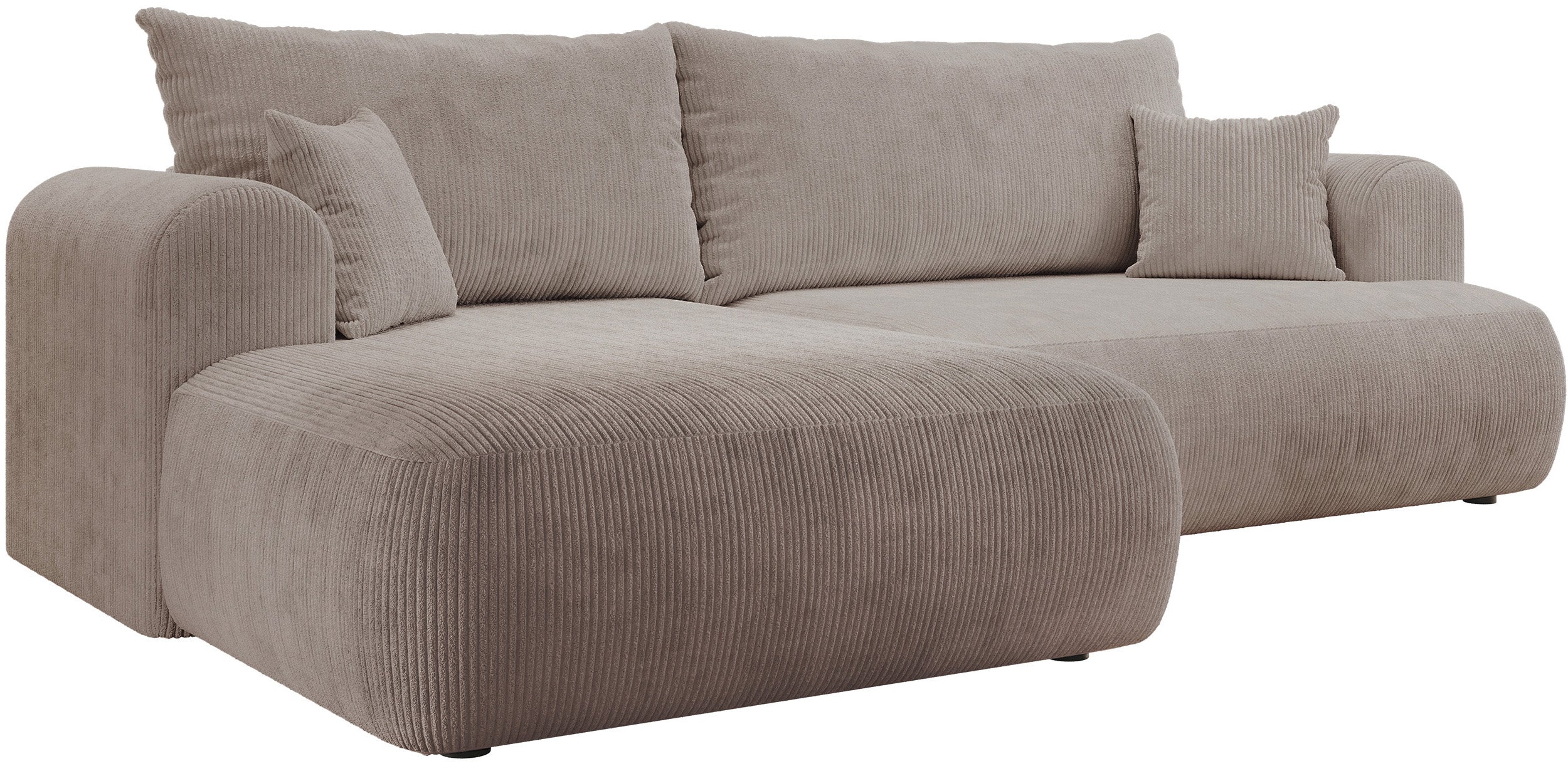 Ecksofa mit Schlaffunktion Ovo Cord, L-förmig, linksseitig, mit Stauraum, beige Cordstoff