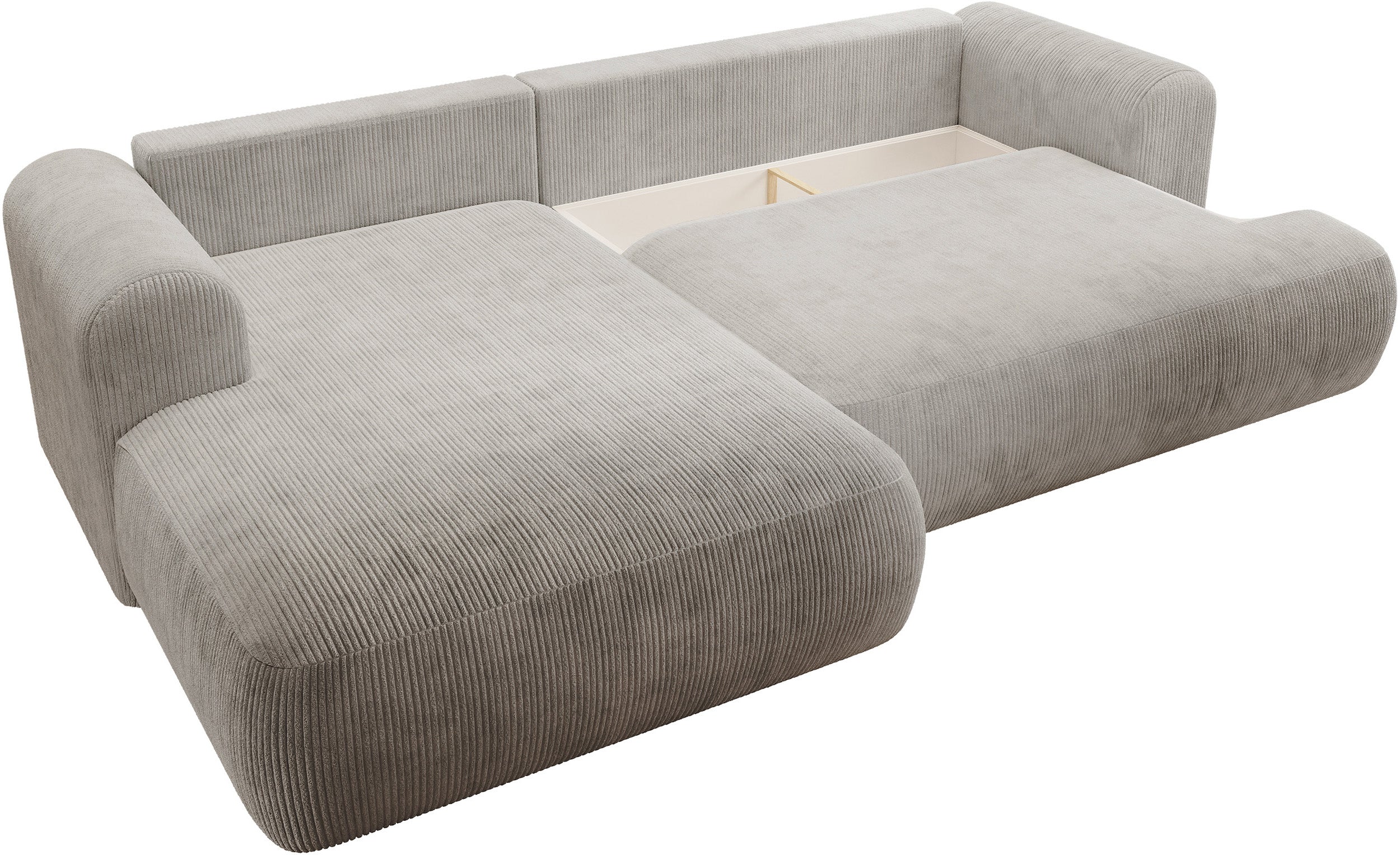 Ecksofa mit Schlaffunktion Ovo Cord, L-förmig, linksseitig, mit Stauraum, grau-beige Cordstoff