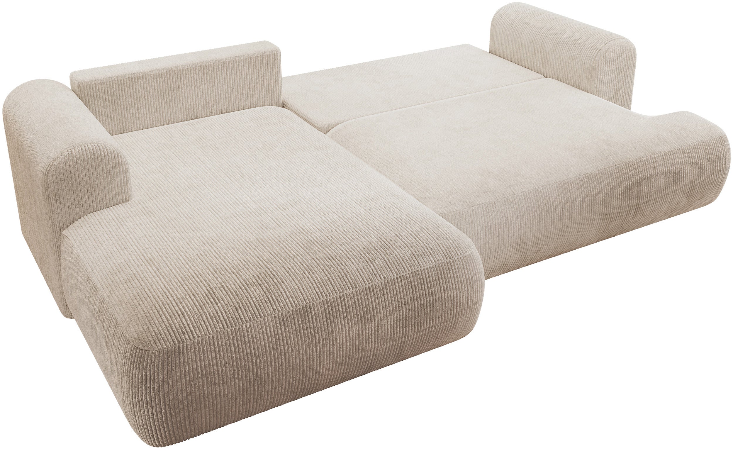 Ovo Cord Ecksofa mit Schlaffunktion, L-Form, linksseitig, mit Stauraum, hellbeige Cordstoff